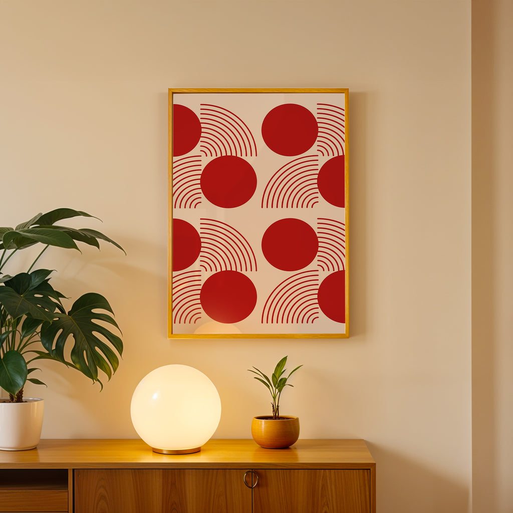 Vibrant Red Geometry Abstract Art Frame (AB78)