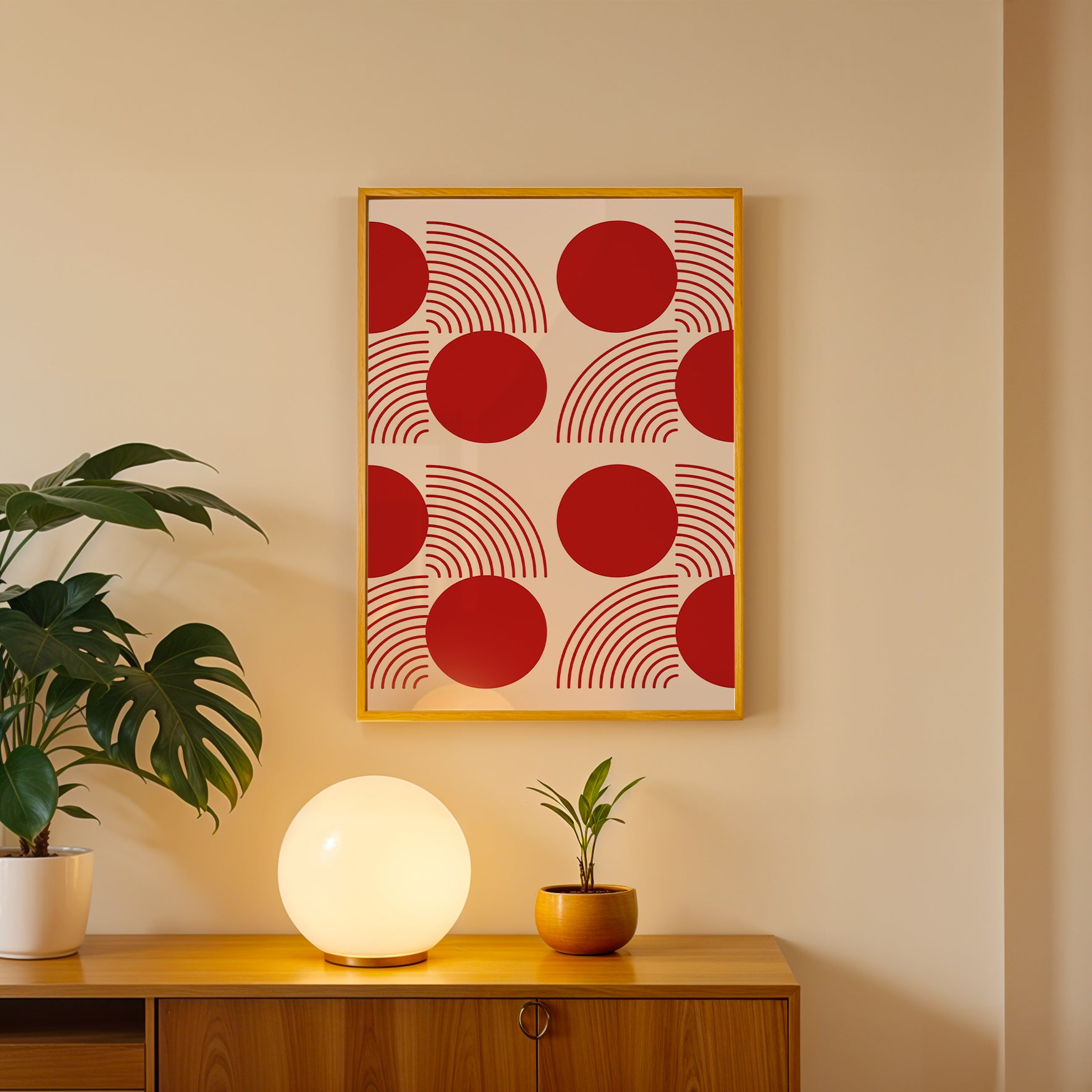 Vibrant Red Geometry Abstract Art Frame (AB78)