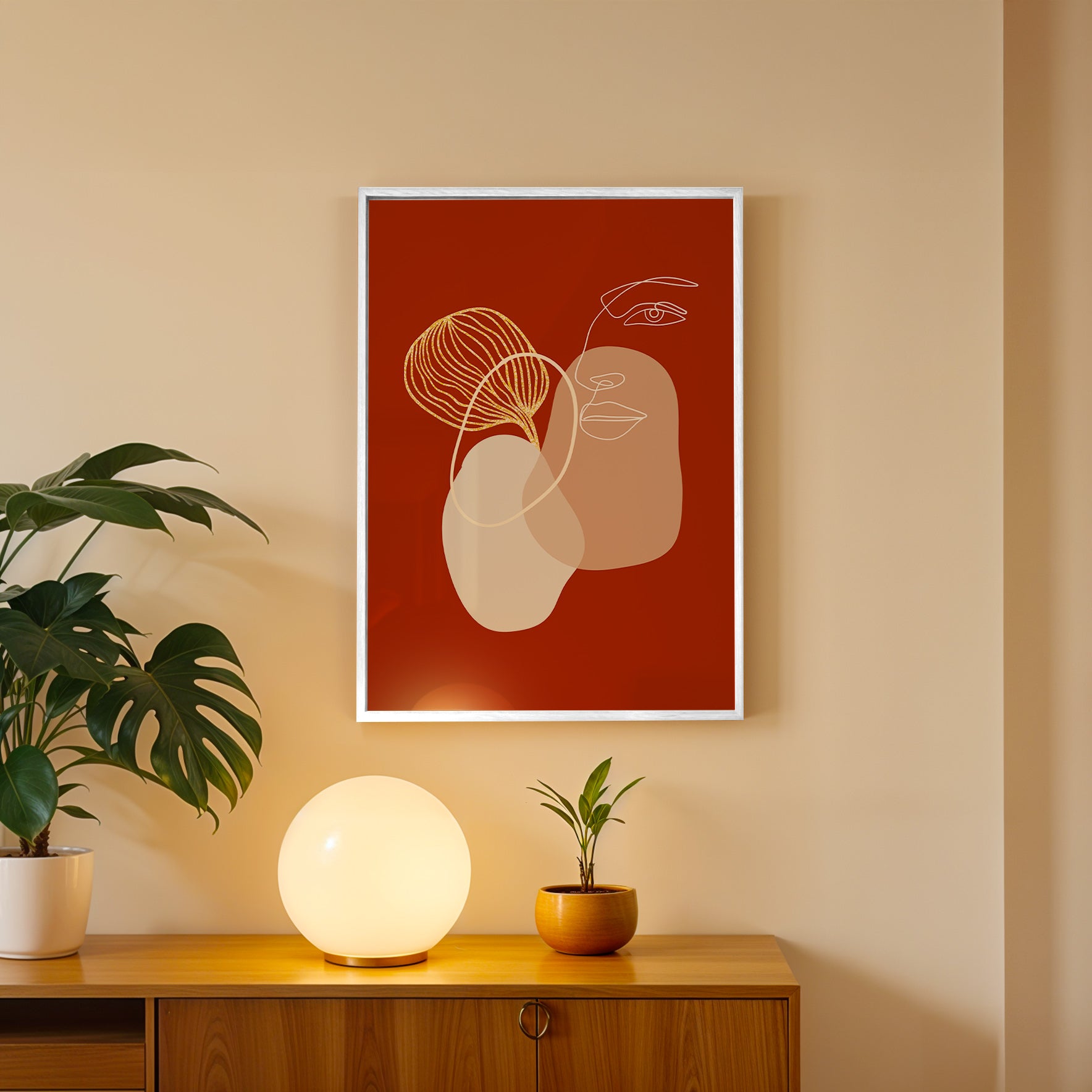 Soft Contrast in Red Abstract Art Wall (AB87)