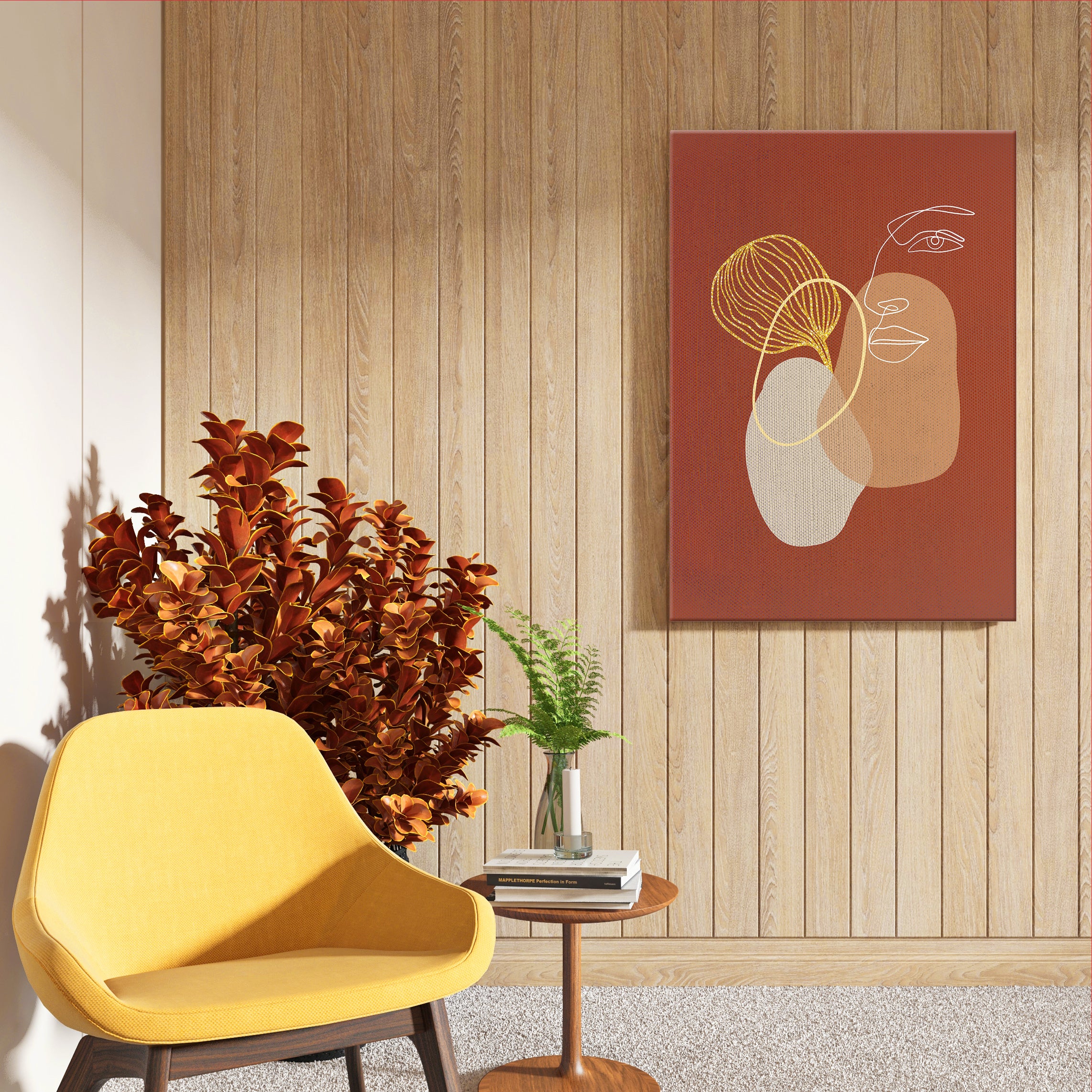 Soft Contrast in Red Abstract Art Wall (AB87)