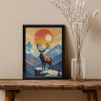 Deer – Majestic Mountain Sunset Wall Art (AN11)