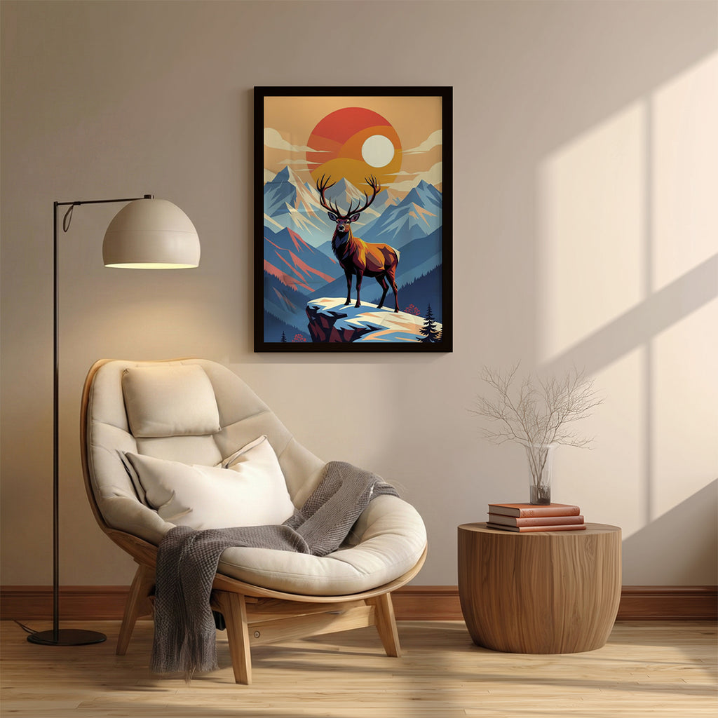 Deer – Majestic Mountain Sunset Wall Art (AN11)