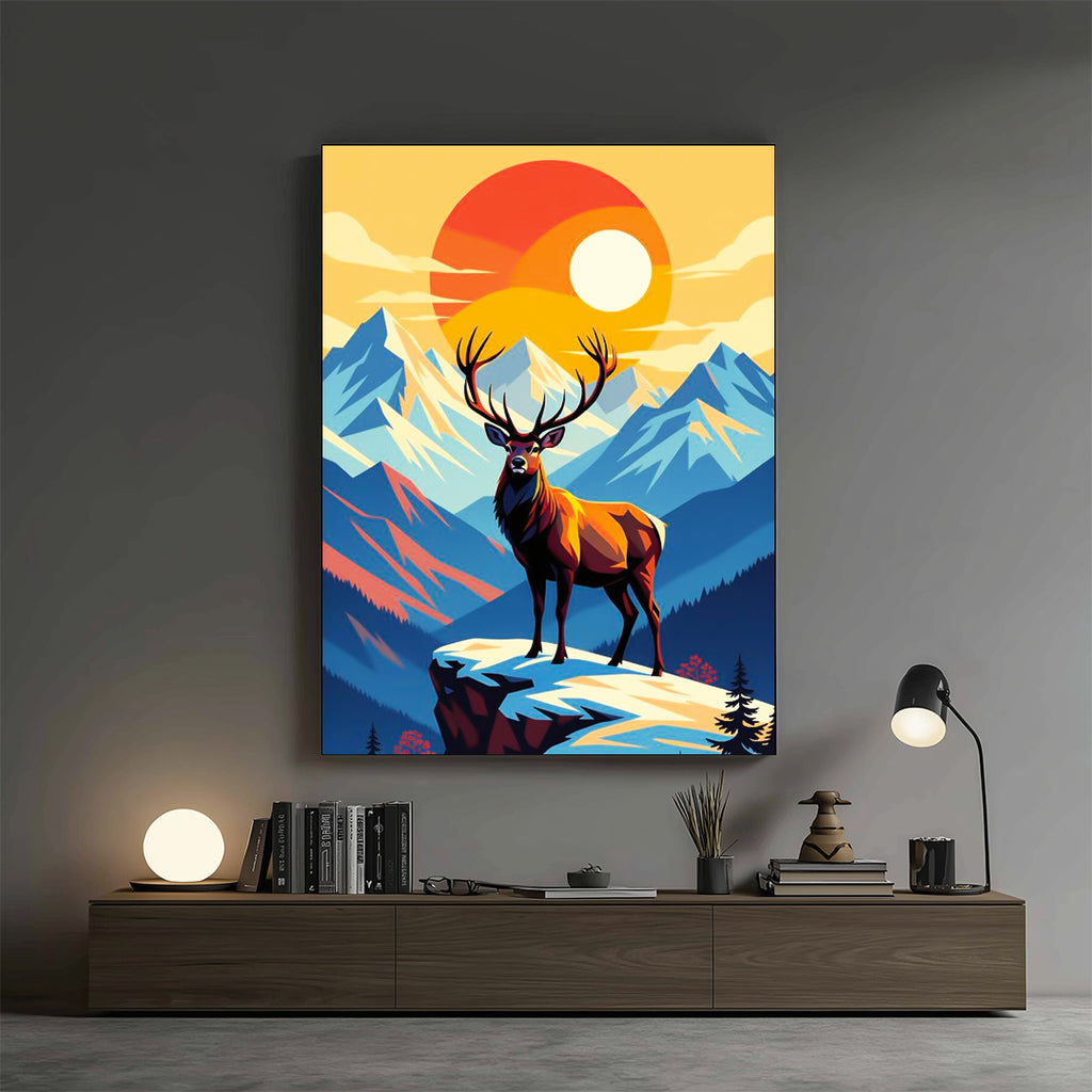 Deer – Majestic Mountain Sunset Wall Art (AN11)