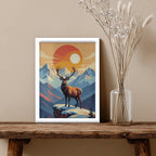Deer – Majestic Mountain Sunset Wall Art (AN11)