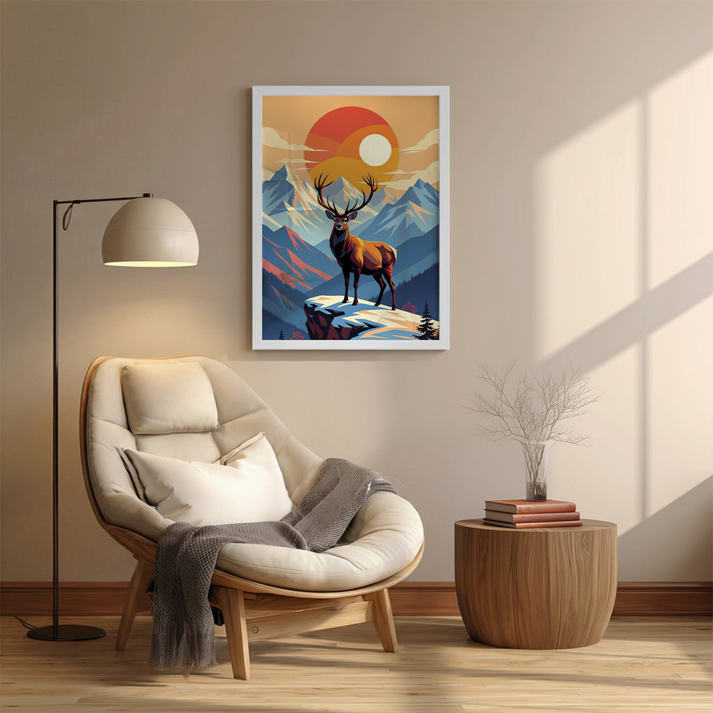 Deer – Majestic Mountain Sunset Wall Art (AN11)