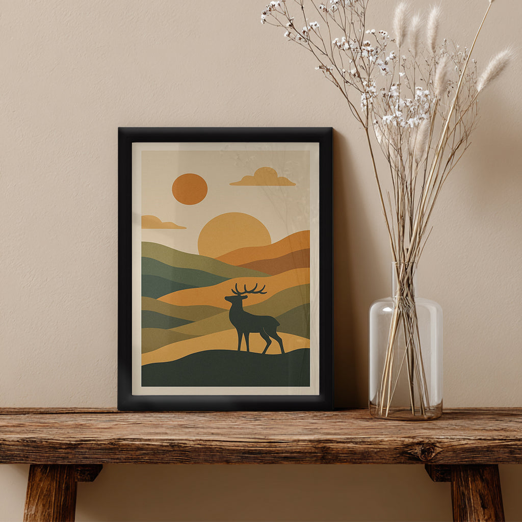 Deer – Minimal Sunset Landscape Wall Art (AN18)