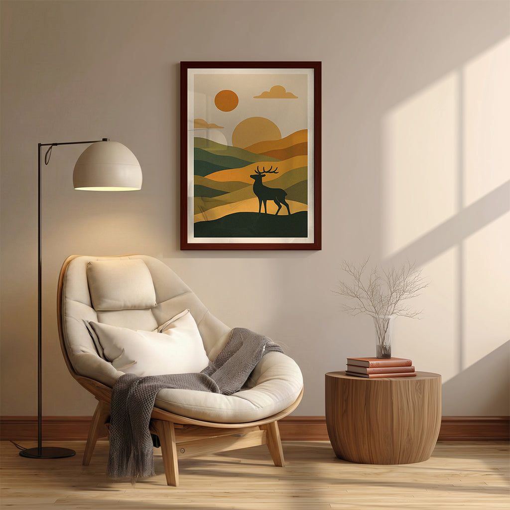 Deer – Minimal Sunset Landscape Wall Art (AN18)