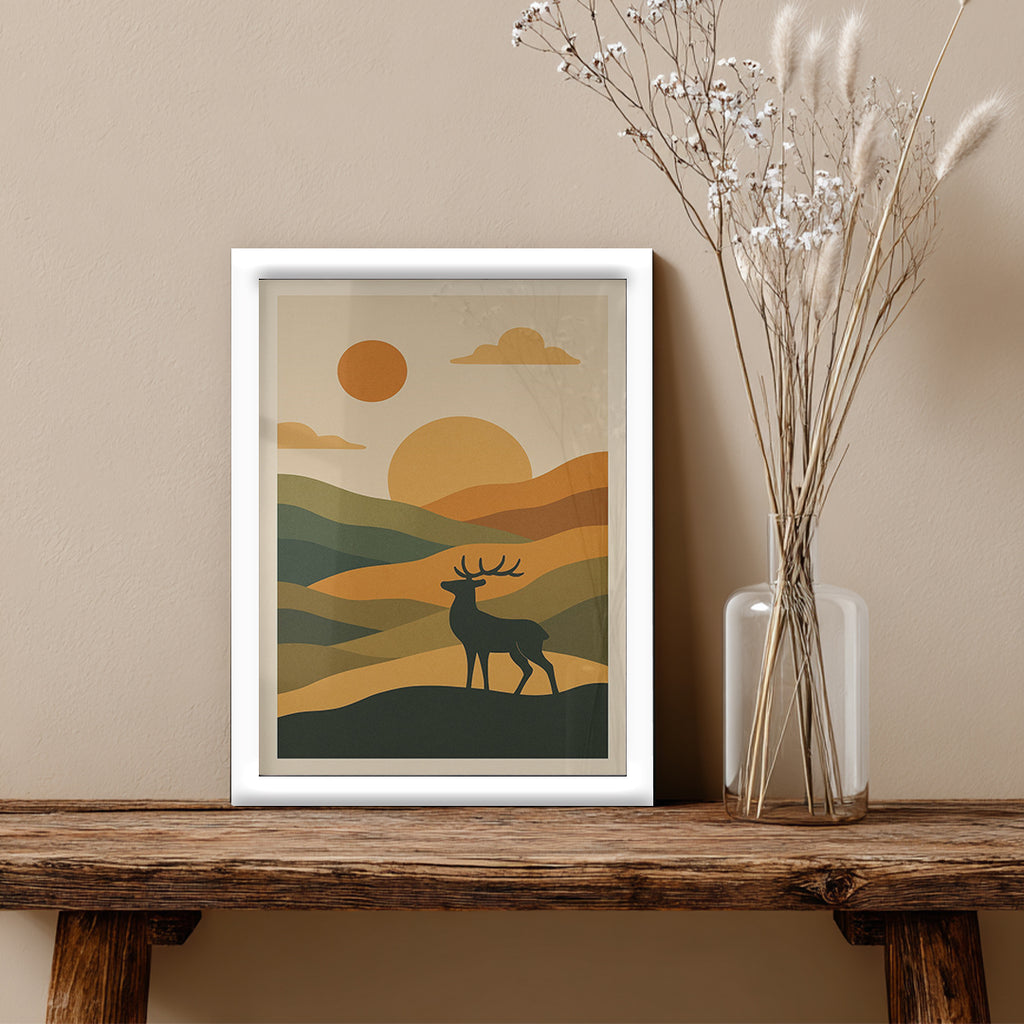 Deer – Minimal Sunset Landscape Wall Art (AN18)
