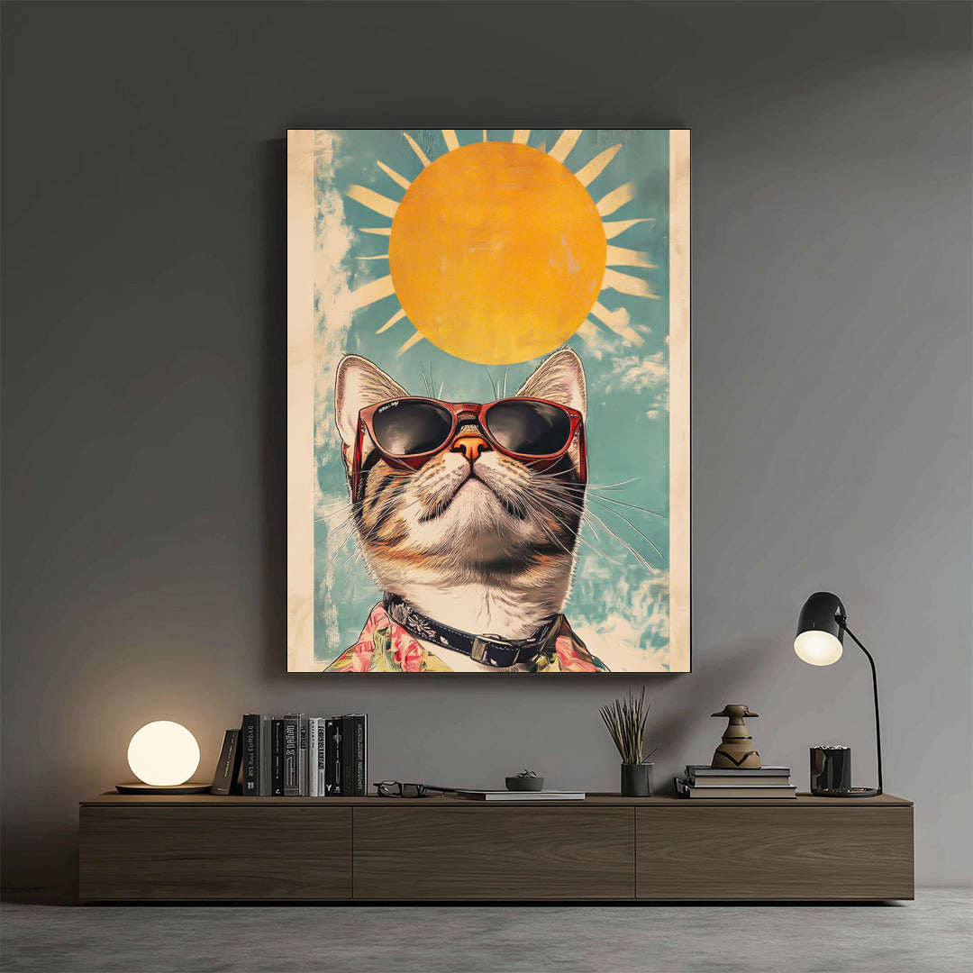 Cat – Retro Sun Artistic Wall Art (AN22)