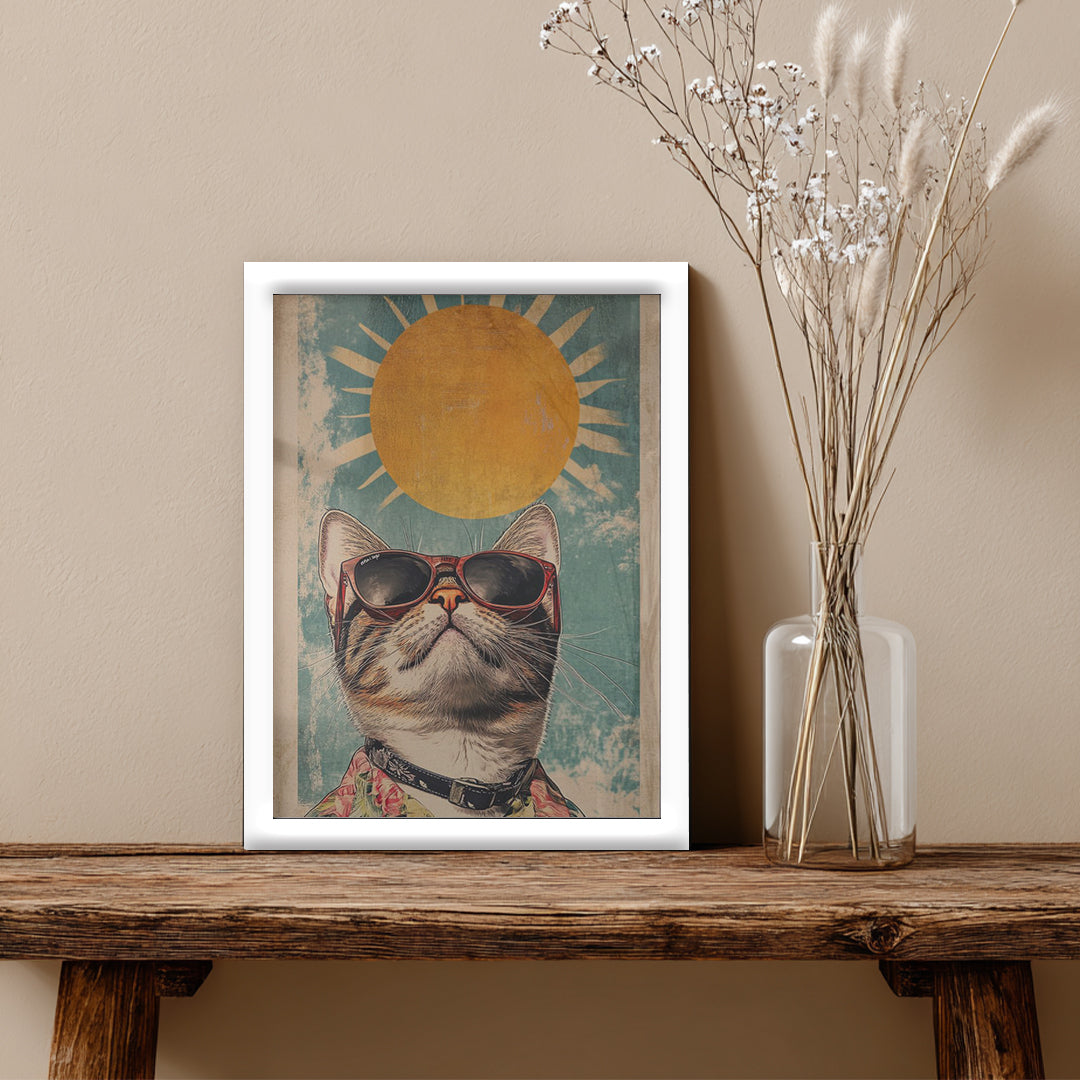 Cat – Retro Sun Artistic Wall Art (AN22)