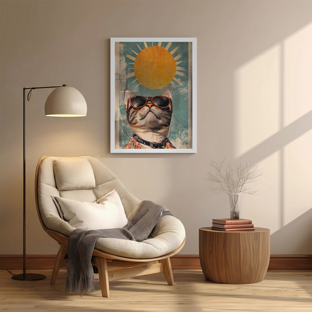 Cat – Retro Sun Artistic Wall Art (AN22)