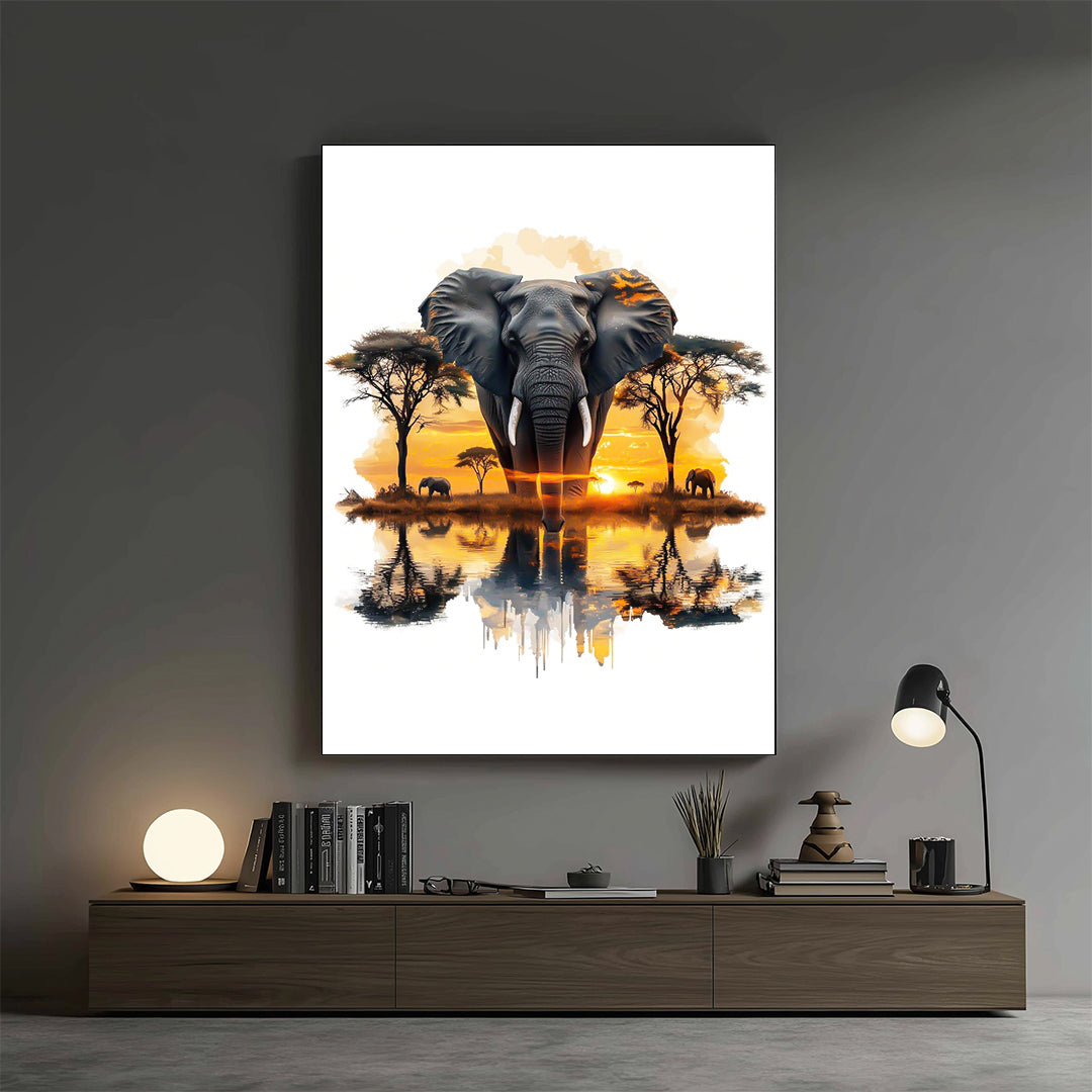 Elephant – African Sunset Artistic Wall Art (AN23)