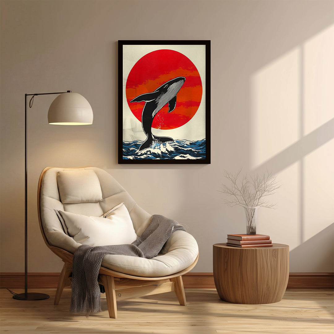 Whale – Japanese Sunset Artistic Wall Art (AN26)
