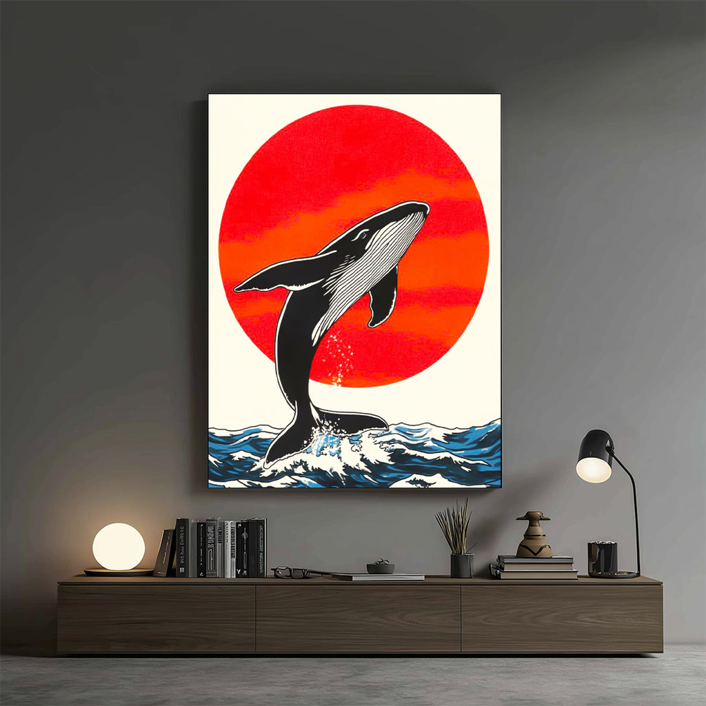 Whale – Japanese Sunset Artistic Wall Art (AN26)