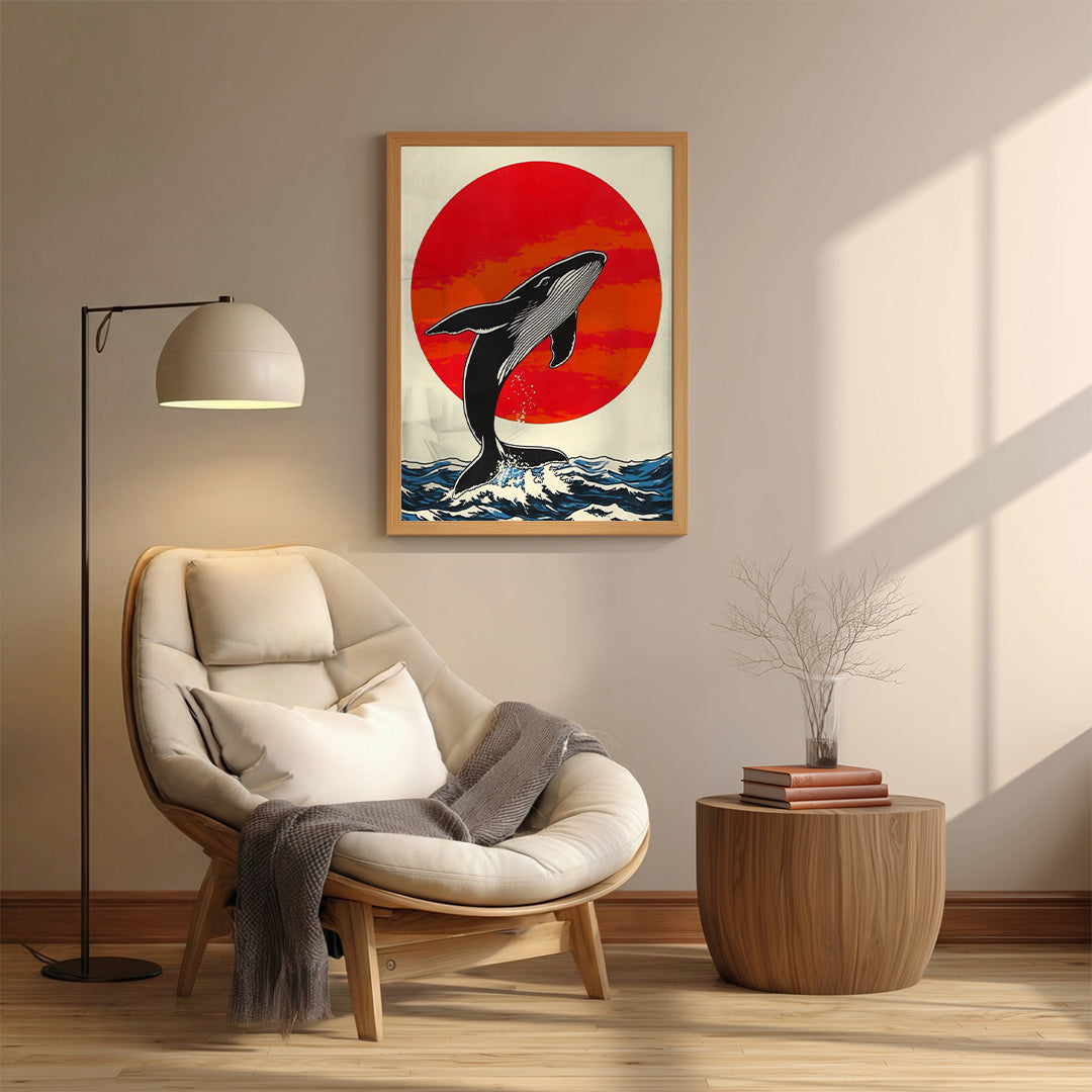 Whale – Japanese Sunset Artistic Wall Art (AN26)