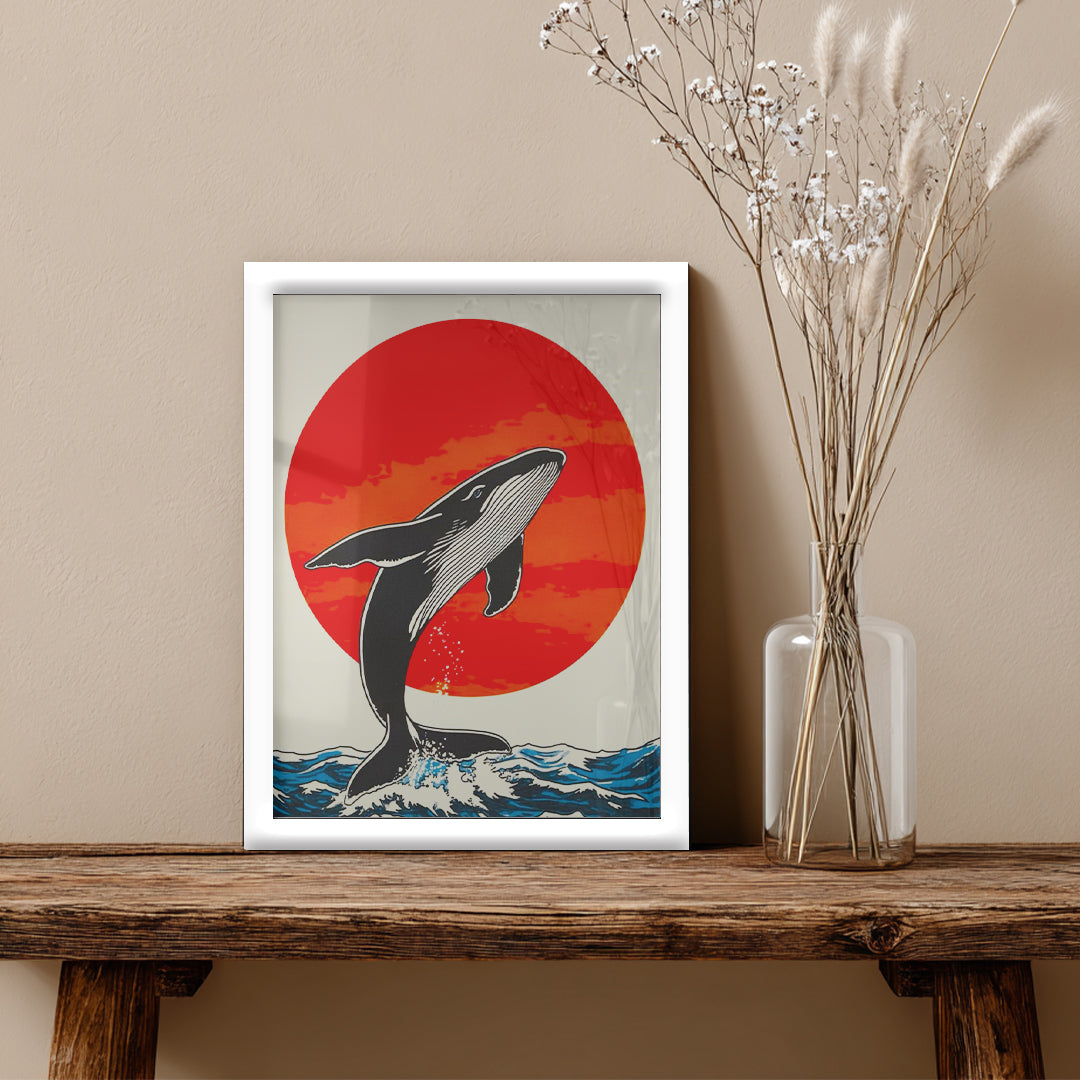 Whale – Japanese Sunset Artistic Wall Art (AN26)