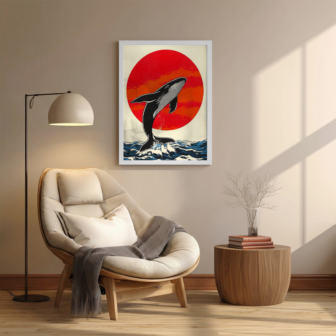 Whale – Japanese Sunset Artistic Wall Art (AN26)
