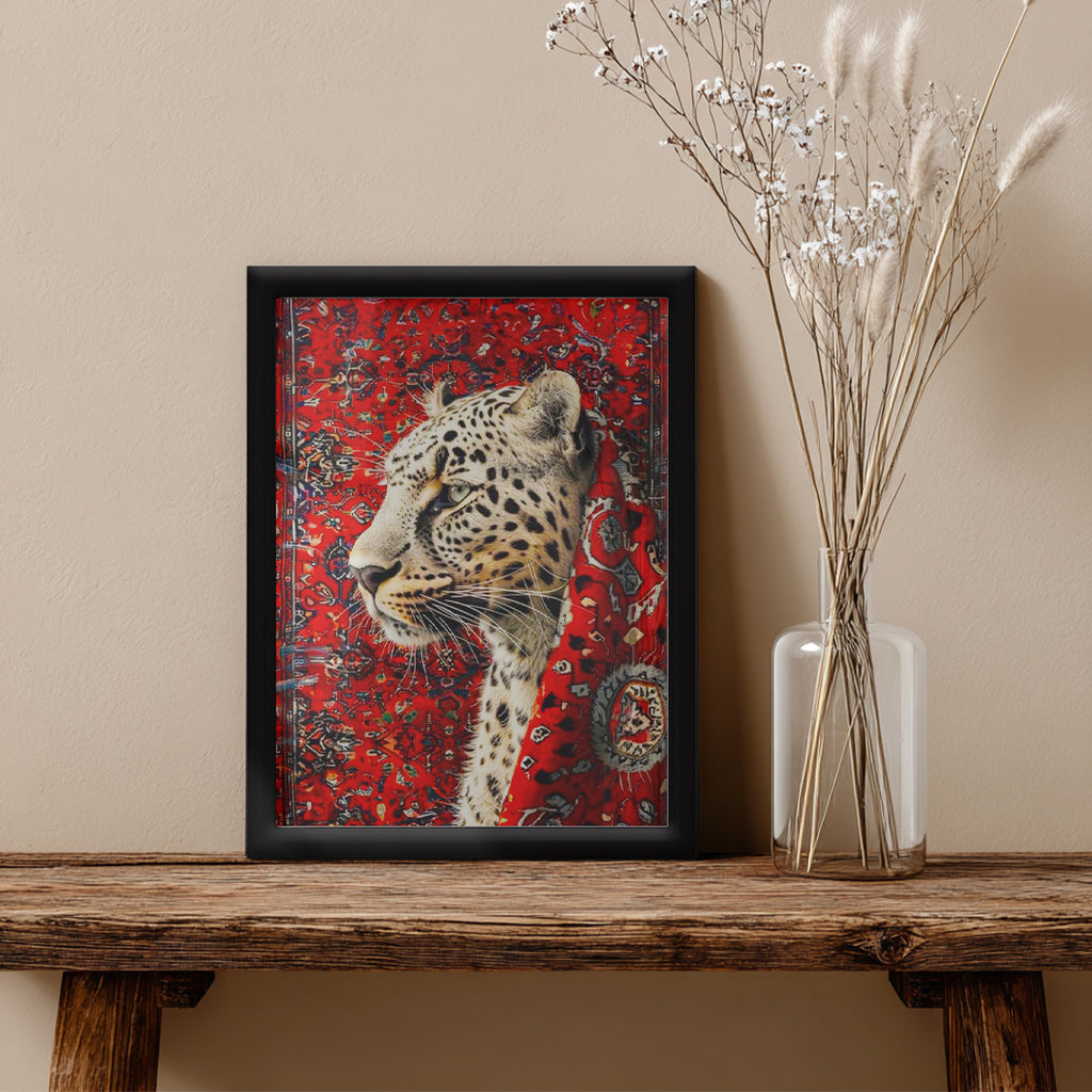 Leopard – Bold Red Artistic Wall Frame (AN35)