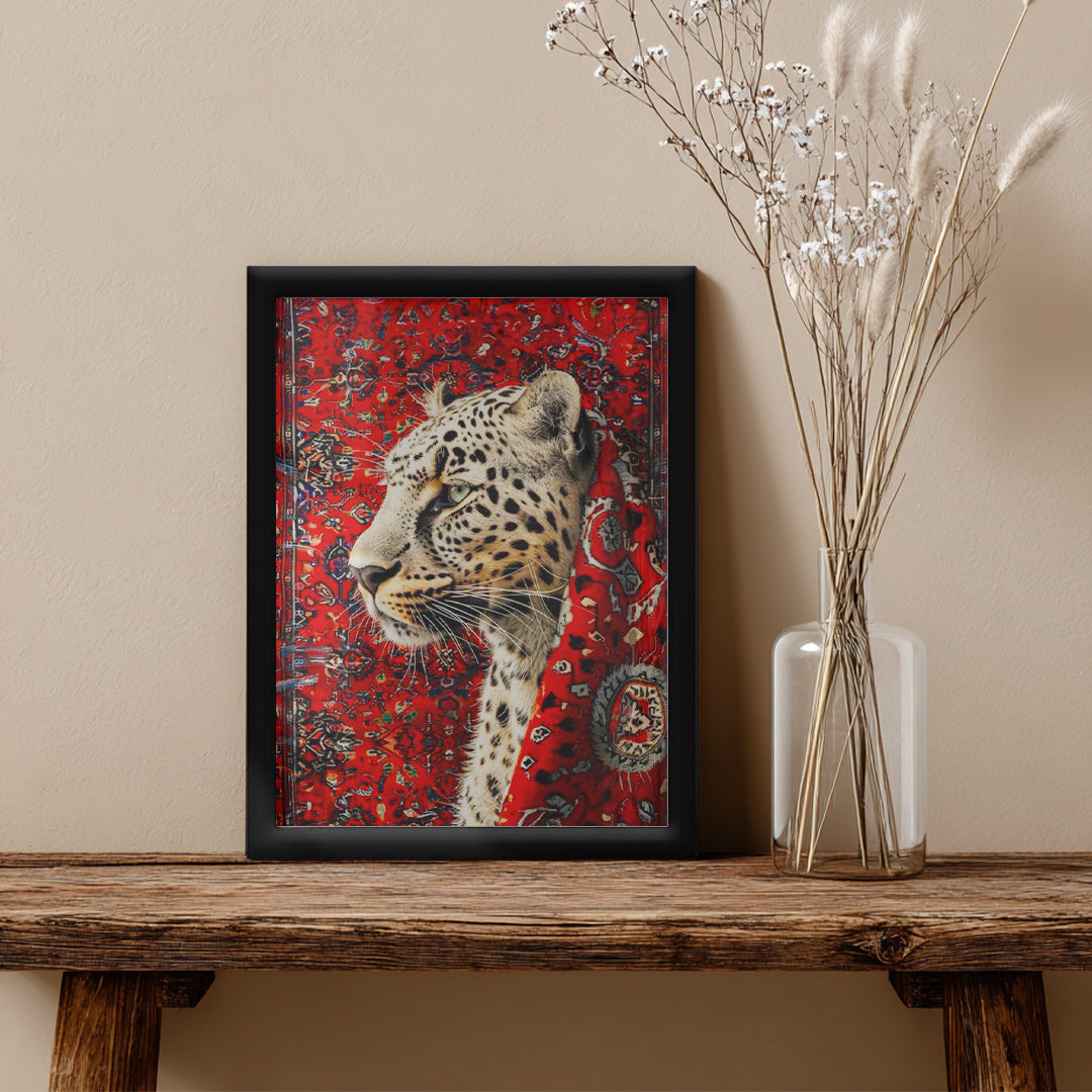 Leopard – Bold Red Artistic Wall Frame (AN35)