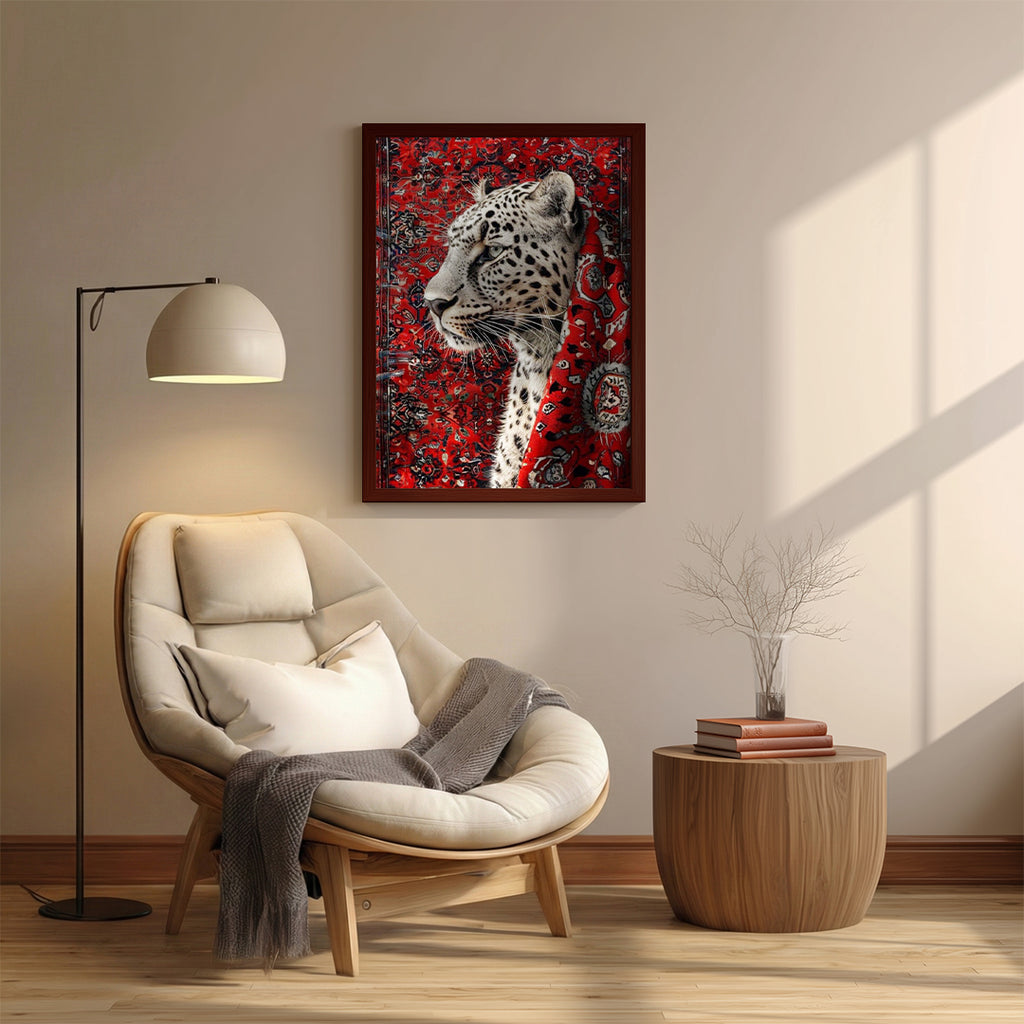 Leopard – Bold Red Artistic Wall Frame (AN35)