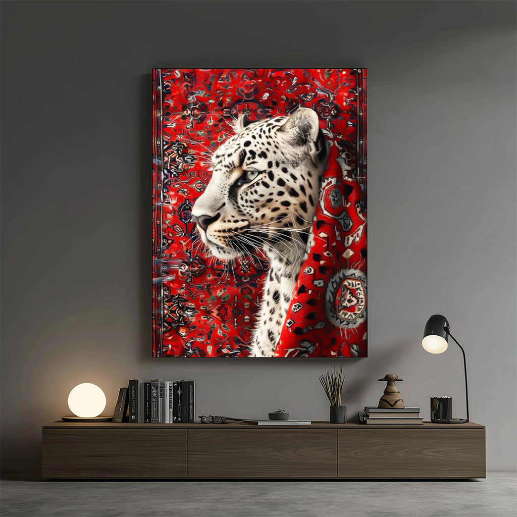 Leopard – Bold Red Artistic Wall Frame (AN35)