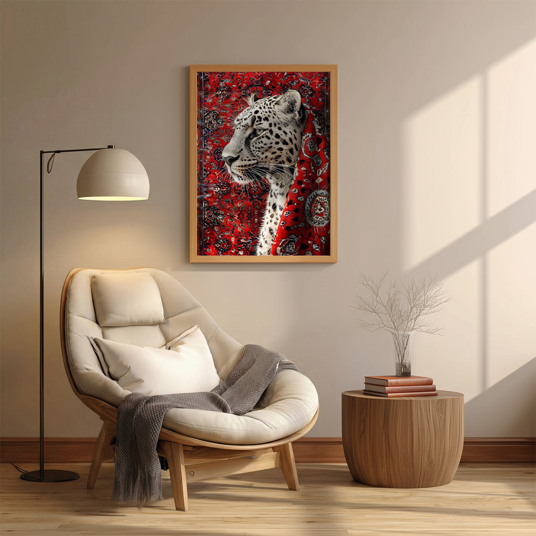 Leopard – Bold Red Artistic Wall Frame (AN35)