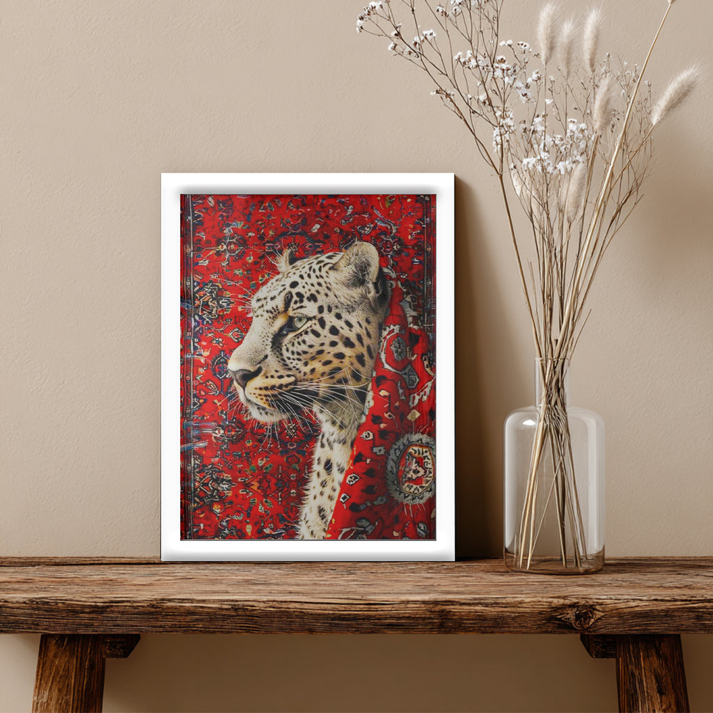 Leopard – Bold Red Artistic Wall Frame (AN35)