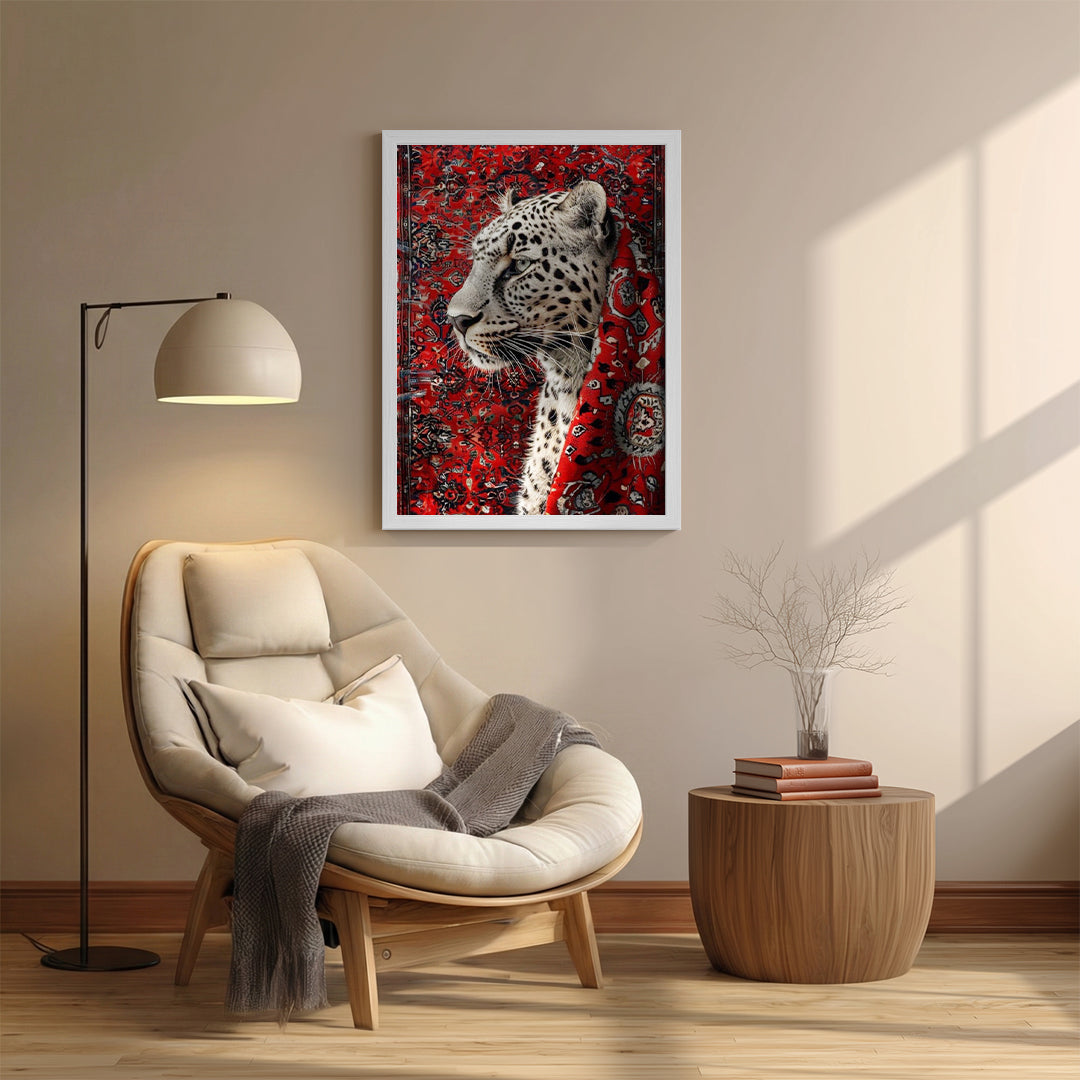 Leopard – Bold Red Artistic Wall Frame (AN35)