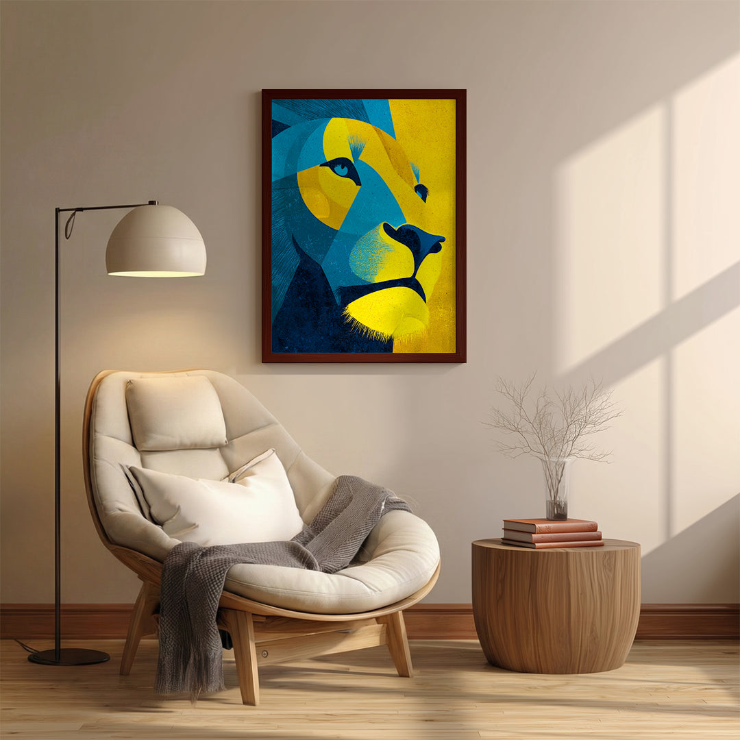 Lion – Modern Yellow Blue Artistic Wall Frame (AN38)