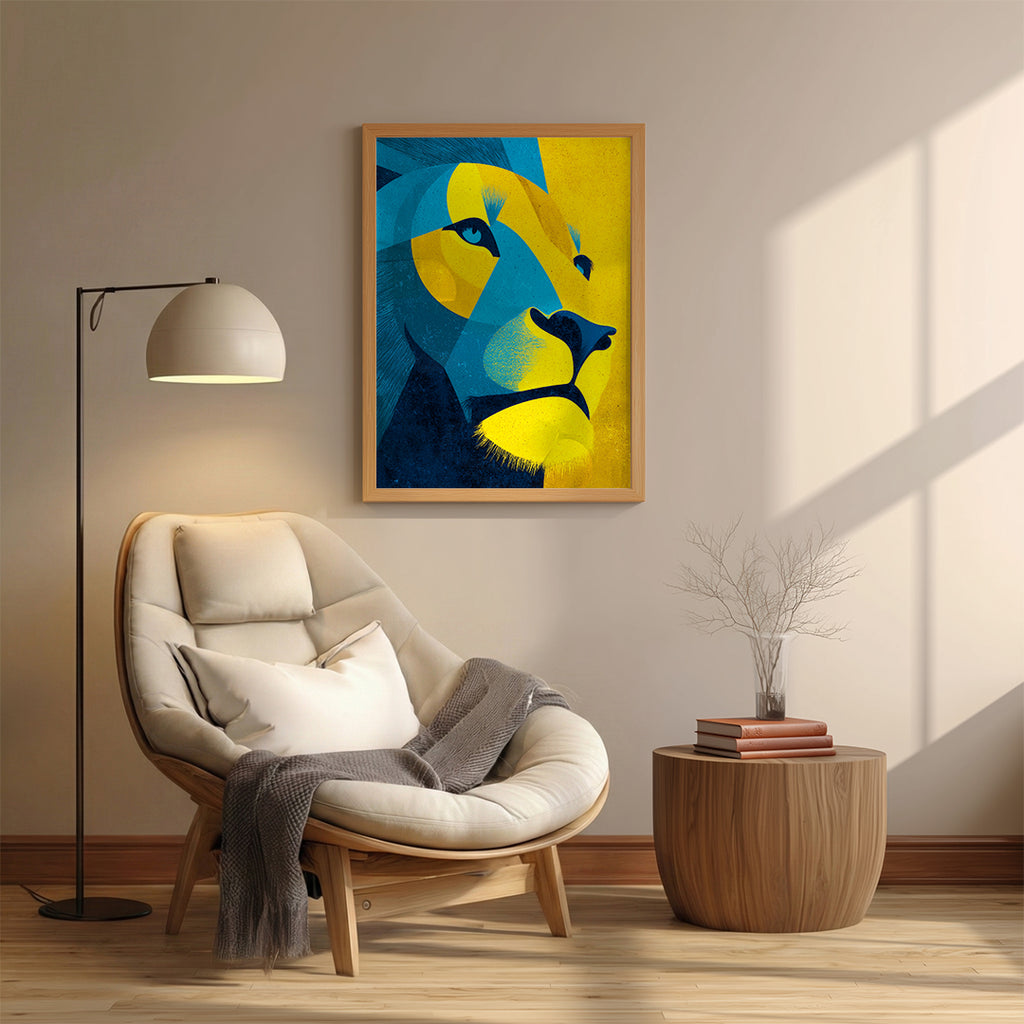 Lion – Modern Yellow Blue Artistic Wall Frame (AN38)