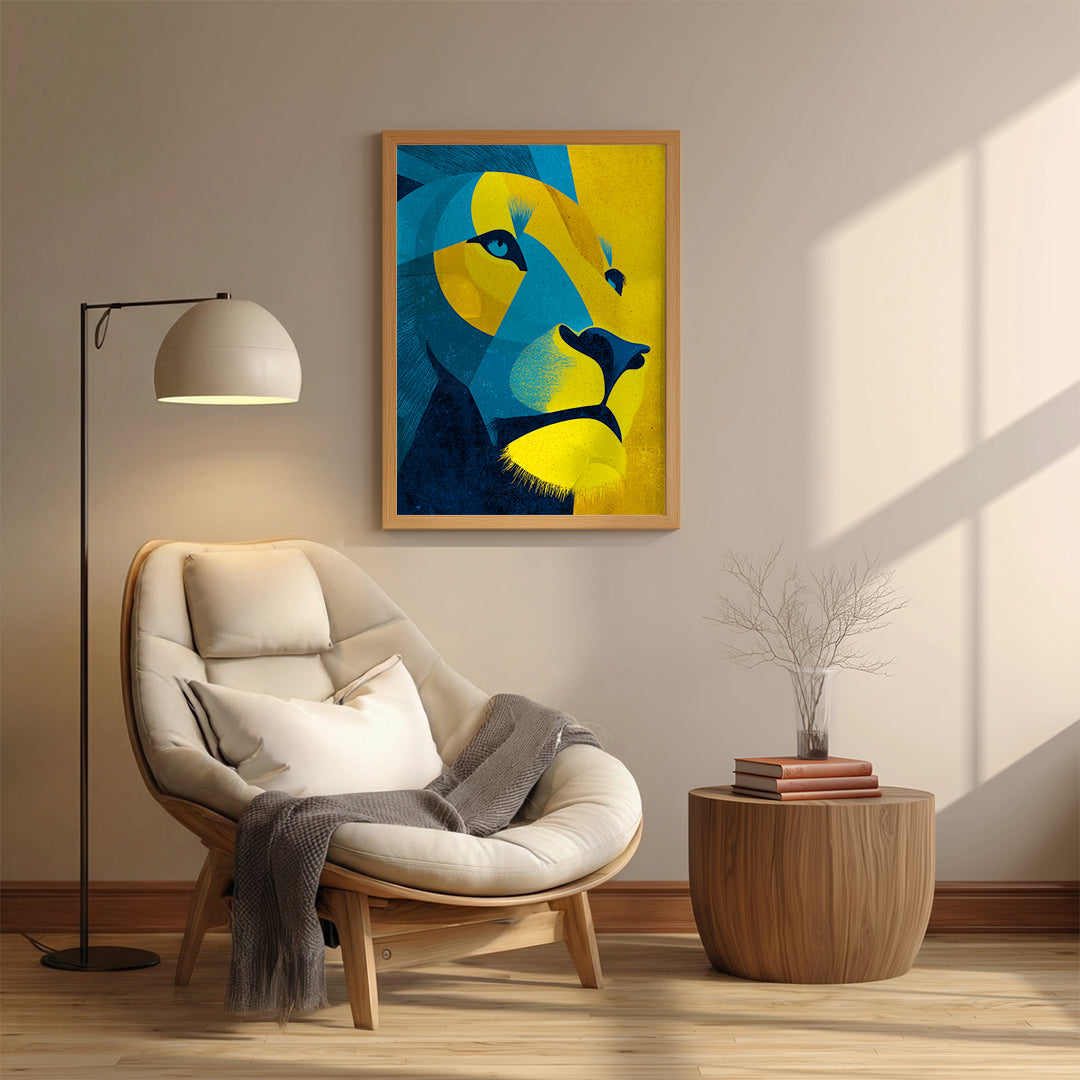 Lion – Modern Yellow Blue Artistic Wall Frame (AN38)