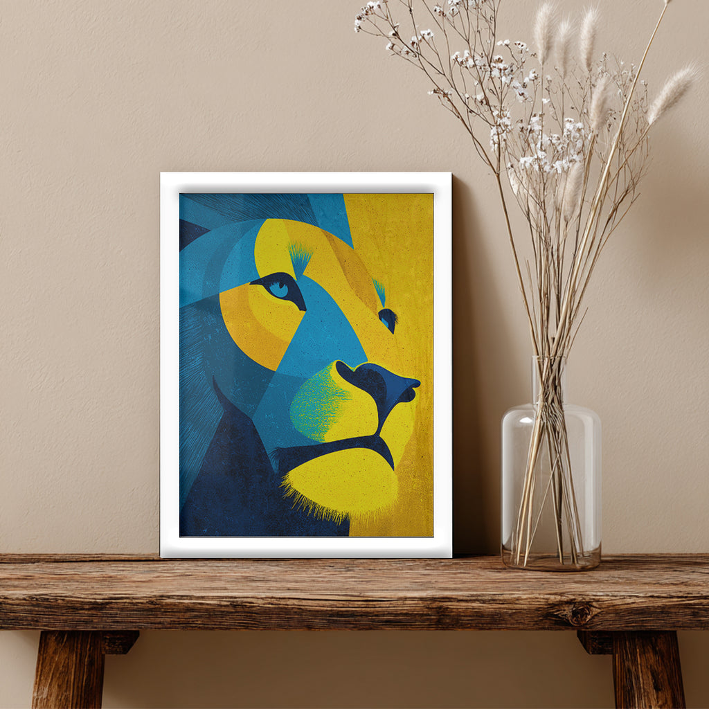 Lion – Modern Yellow Blue Artistic Wall Frame (AN38)