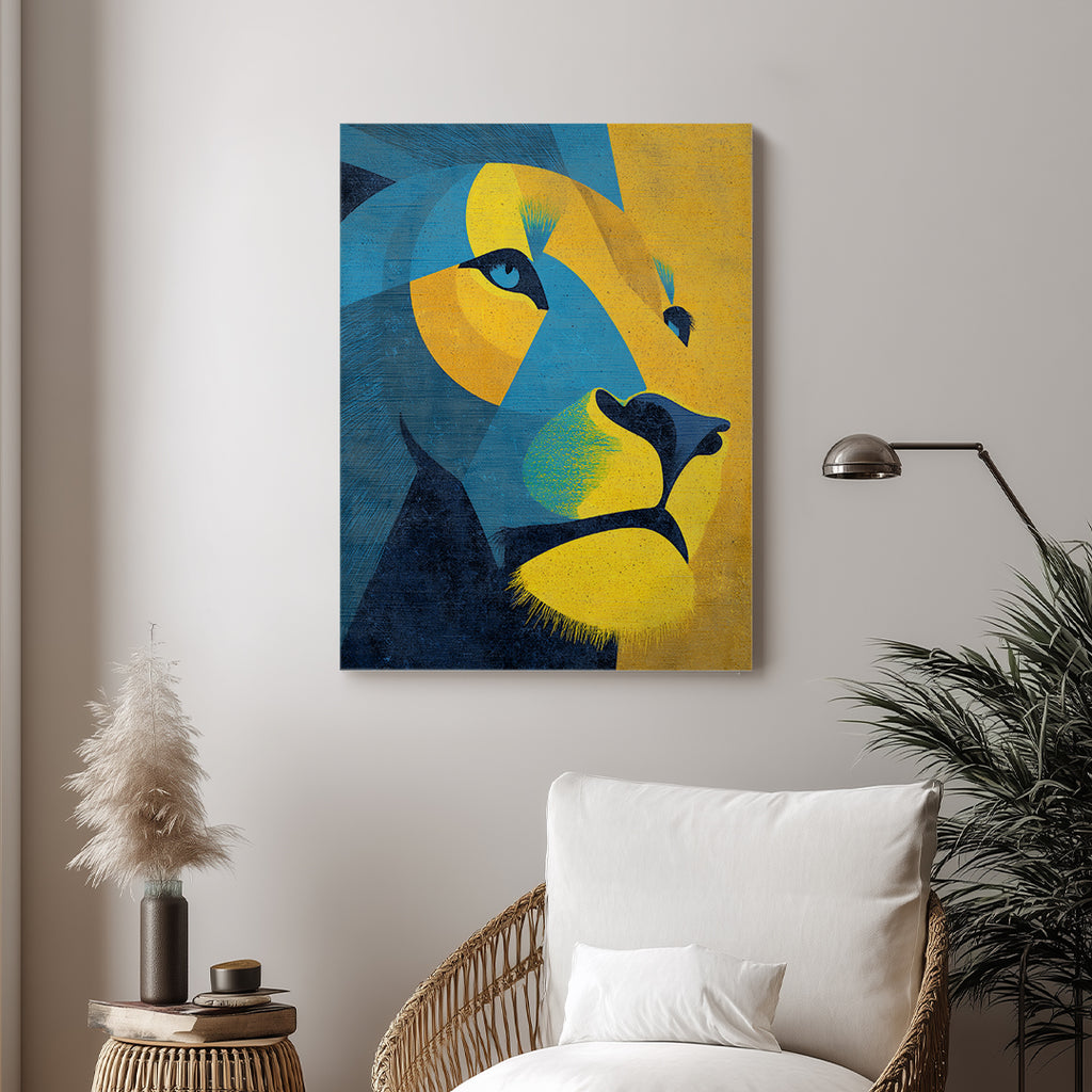 Lion – Modern Yellow Blue Artistic Wall Frame (AN38)