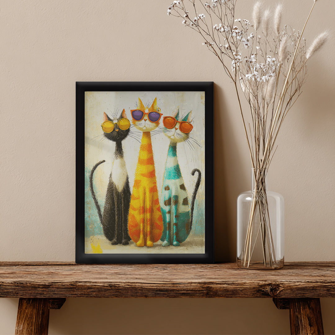 Cats – Colorful Sunglasses Artistic Canvas Art (AN39)
