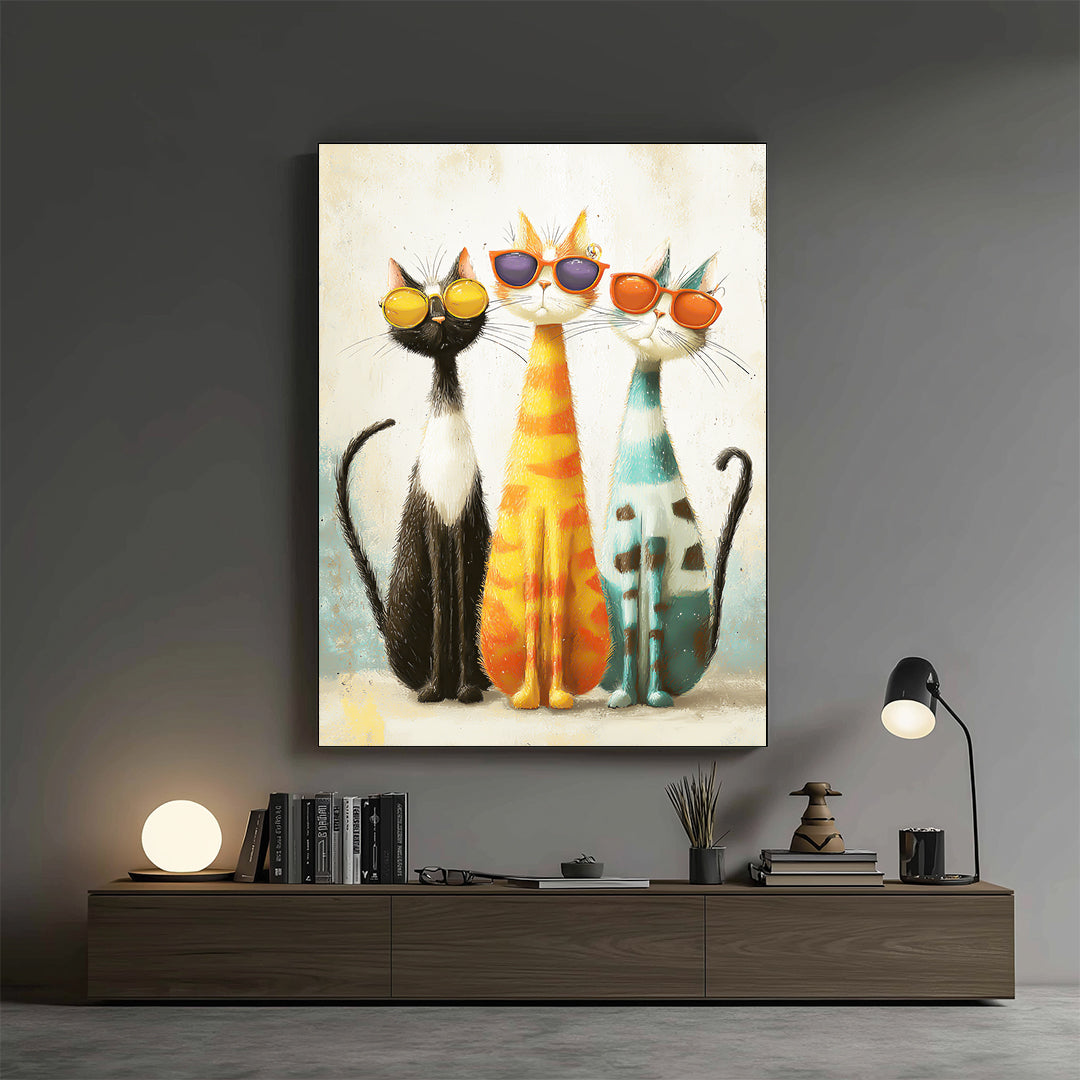 Cats – Colorful Sunglasses Artistic Canvas Art (AN39)