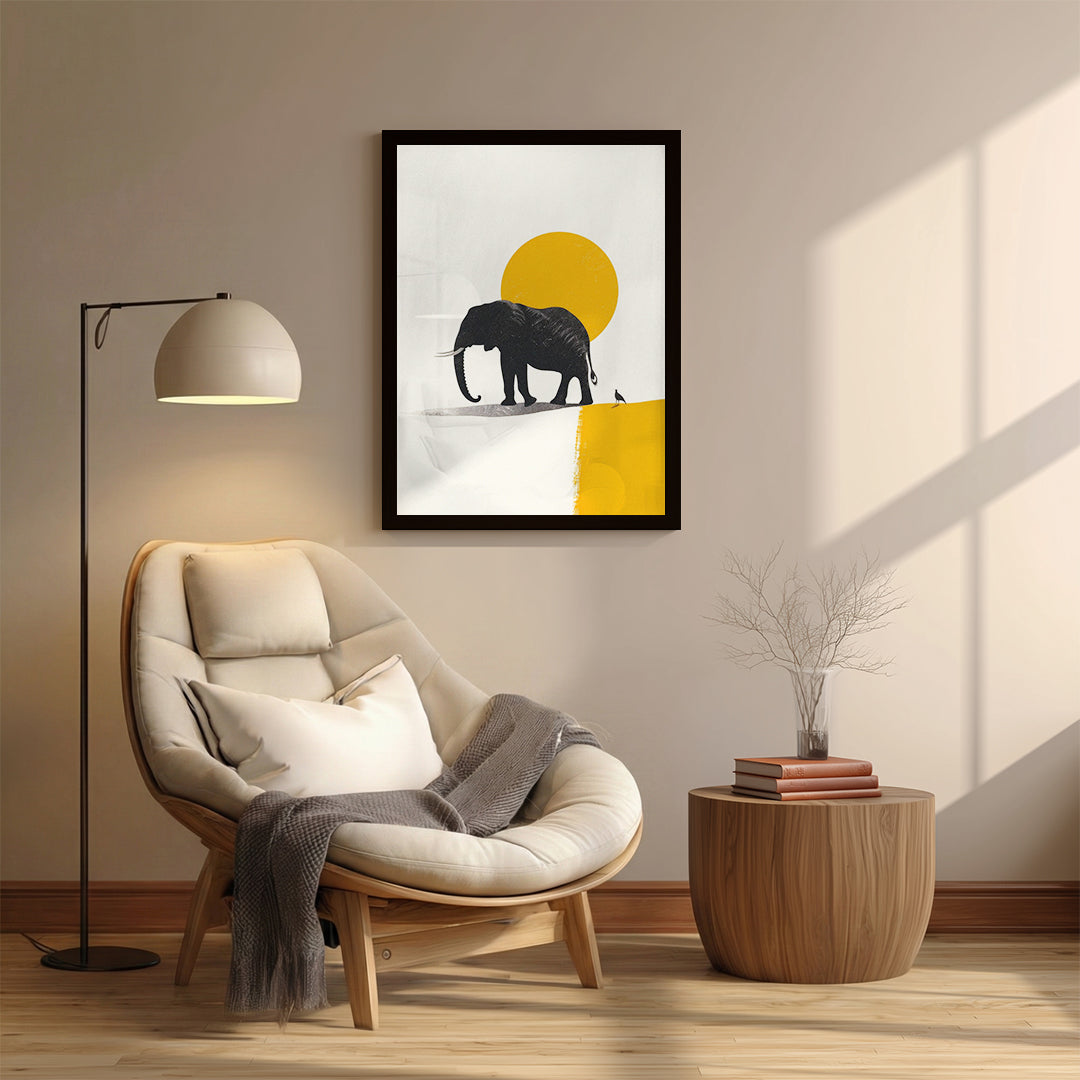 Elephant – Minimal Yellow Artistic Art Print (AN41)