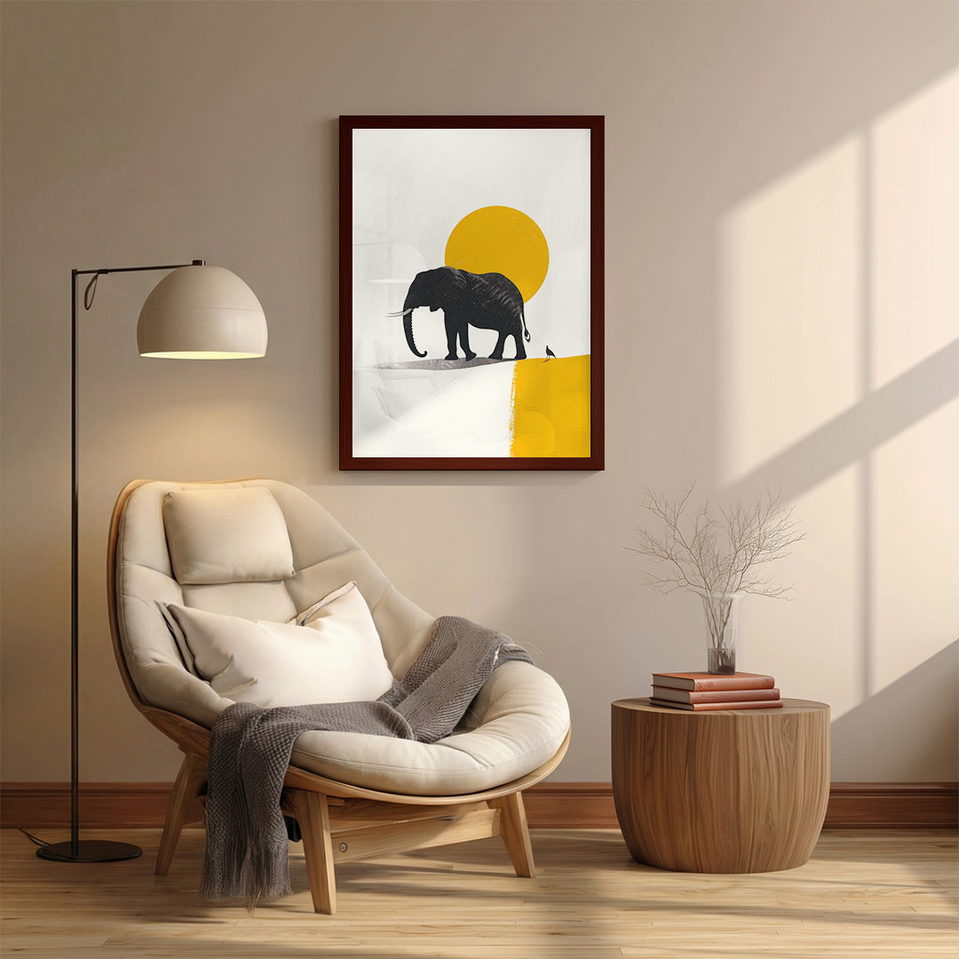 Elephant – Minimal Yellow Artistic Art Print (AN41)