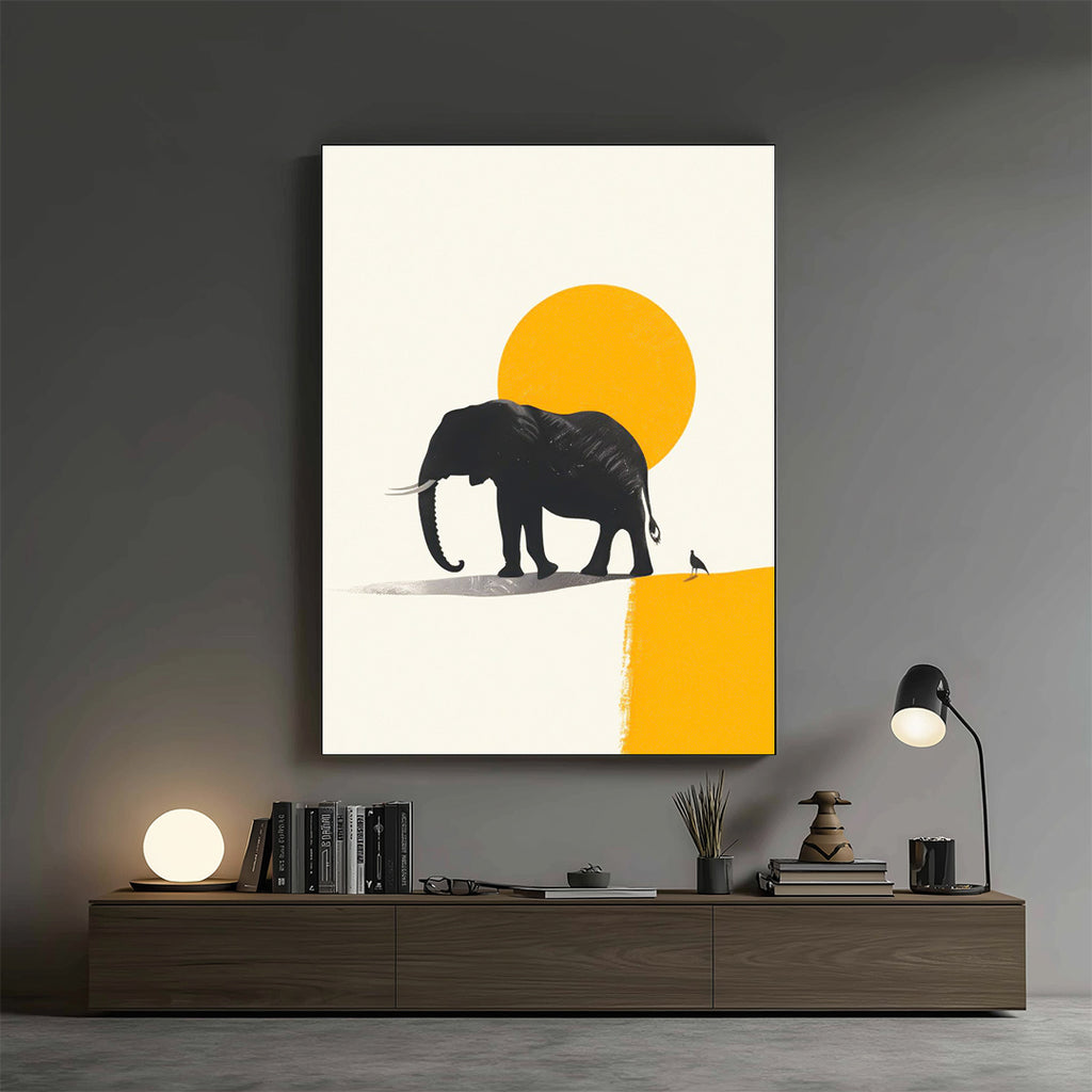 Elephant – Minimal Yellow Artistic Art Print (AN41)