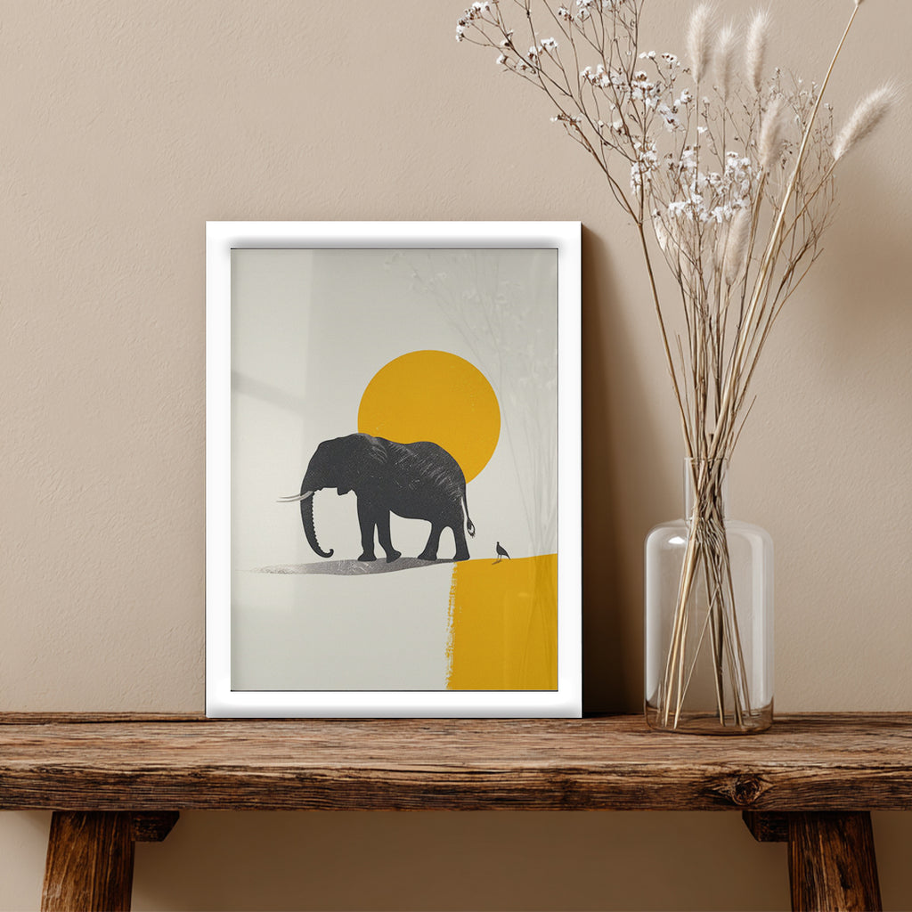 Elephant – Minimal Yellow Artistic Art Print (AN41)
