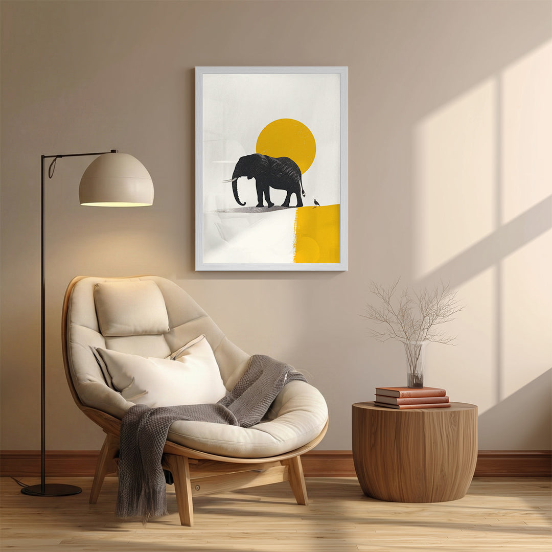 Elephant – Minimal Yellow Artistic Art Print (AN41)