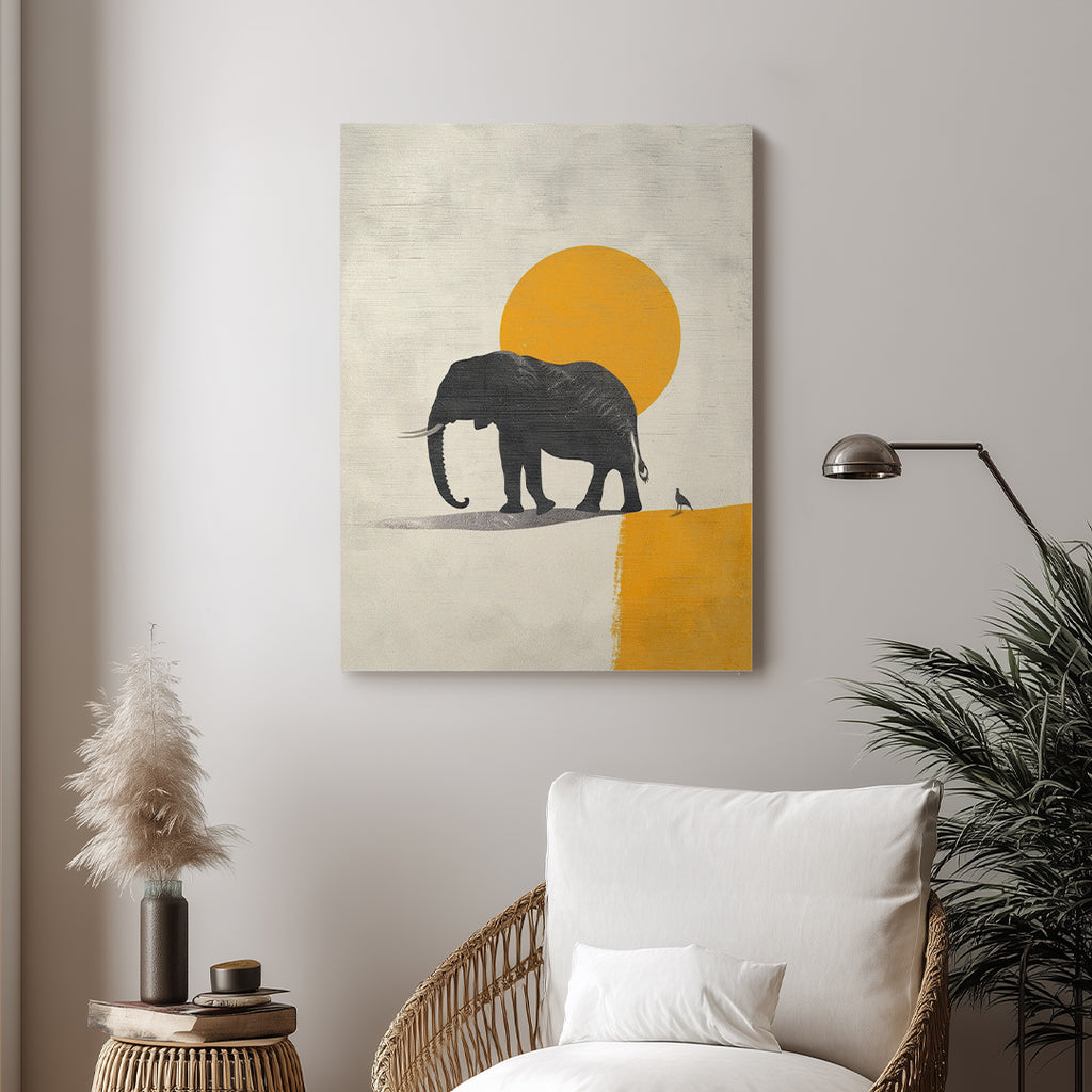 Elephant – Minimal Yellow Artistic Art Print (AN41)