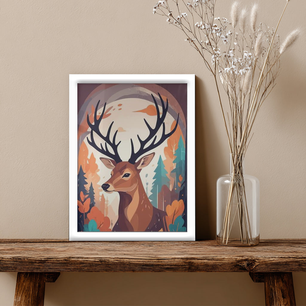 Deer – Warm Forest Illustration Wall Art (AN5)