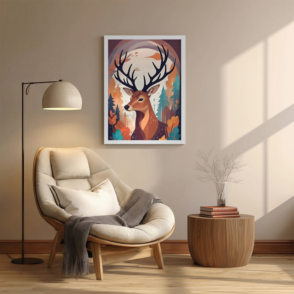 Deer – Warm Forest Illustration Wall Art (AN5)