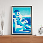 Santorini Greece – Minimal Blue Coastal Wall Art (CT2)