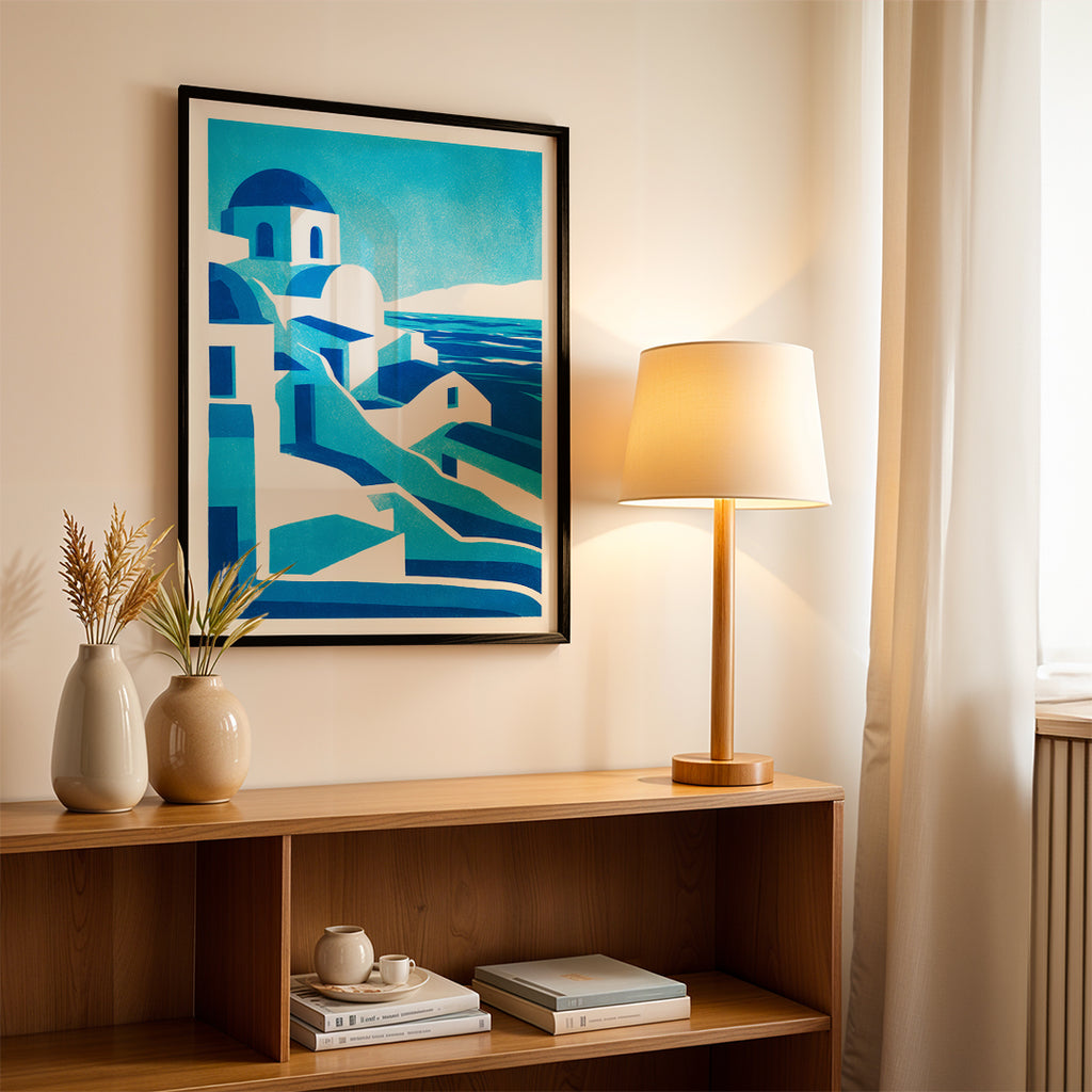 Santorini Greece – Minimal Blue Coastal Wall Art (CT2)