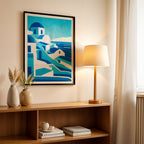 Santorini Greece – Minimal Blue Coastal Wall Art (CT2)