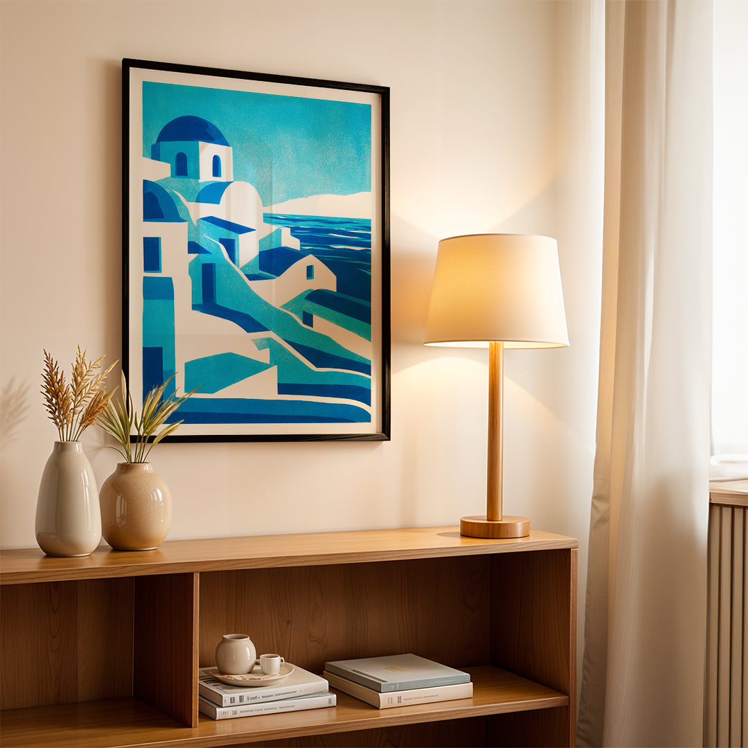 Santorini Greece – Minimal Blue Coastal Wall Art (CT2)