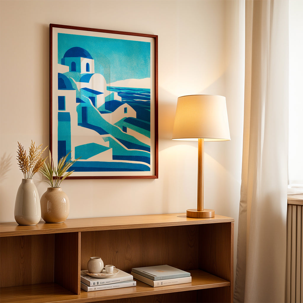 Santorini Greece – Minimal Blue Coastal Wall Art (CT2)