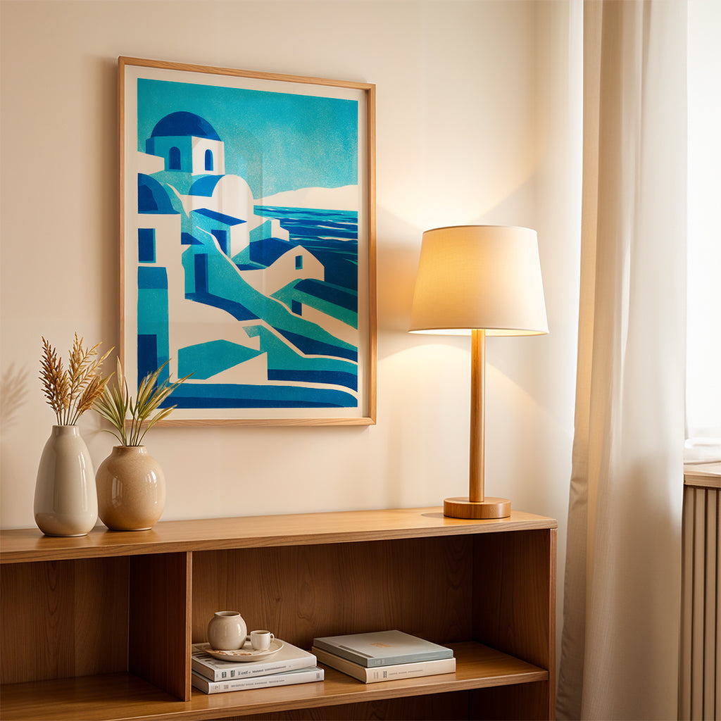 Santorini Greece – Minimal Blue Coastal Wall Art (CT2)