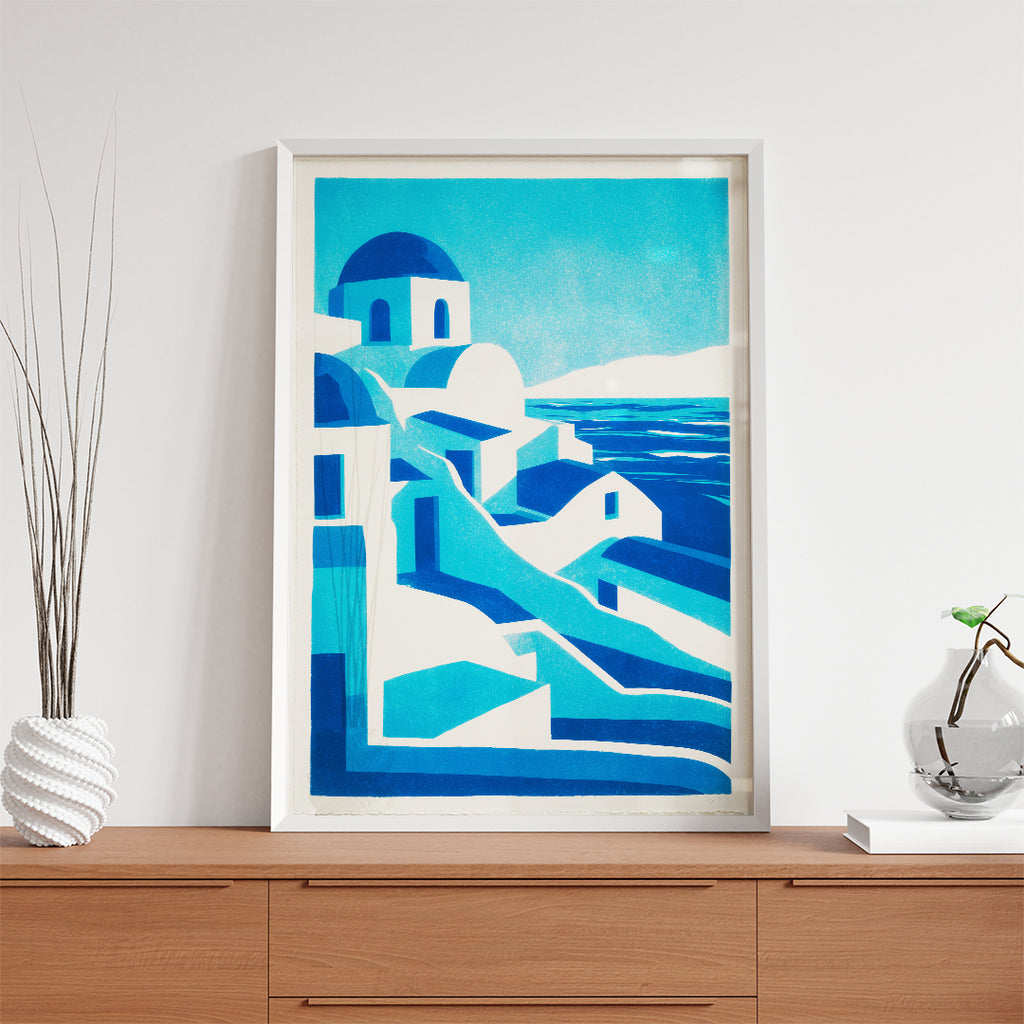 Santorini Greece – Minimal Blue Coastal Wall Art (CT2)